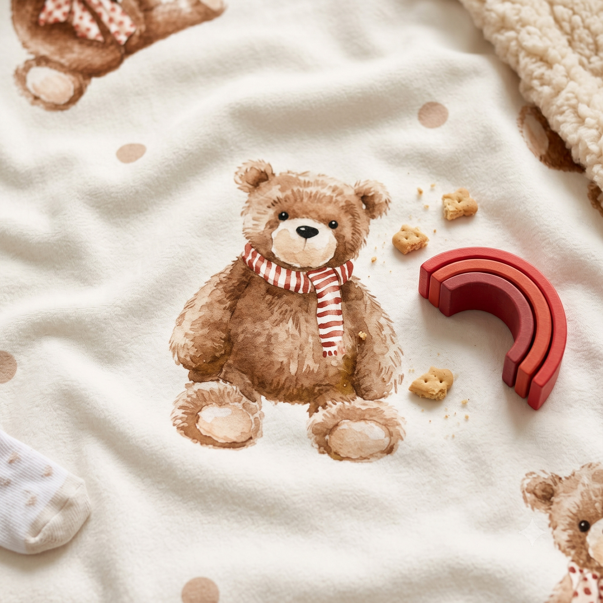 Creamy Ribbon Teddy | plush baby blanket | 30''*36''
