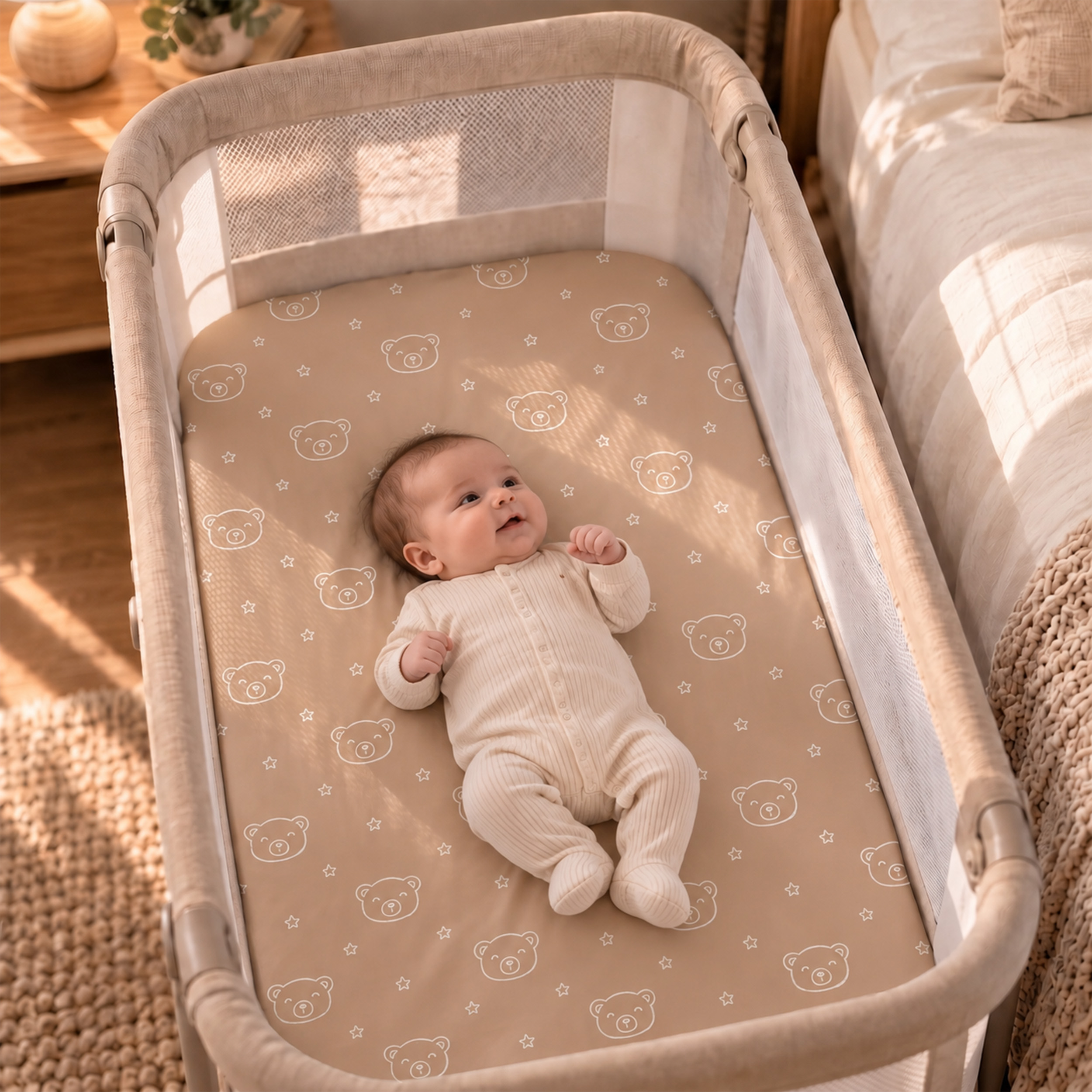 Creamy Teddy Check | Bassinet Sheets 3-Pack | 33*20''