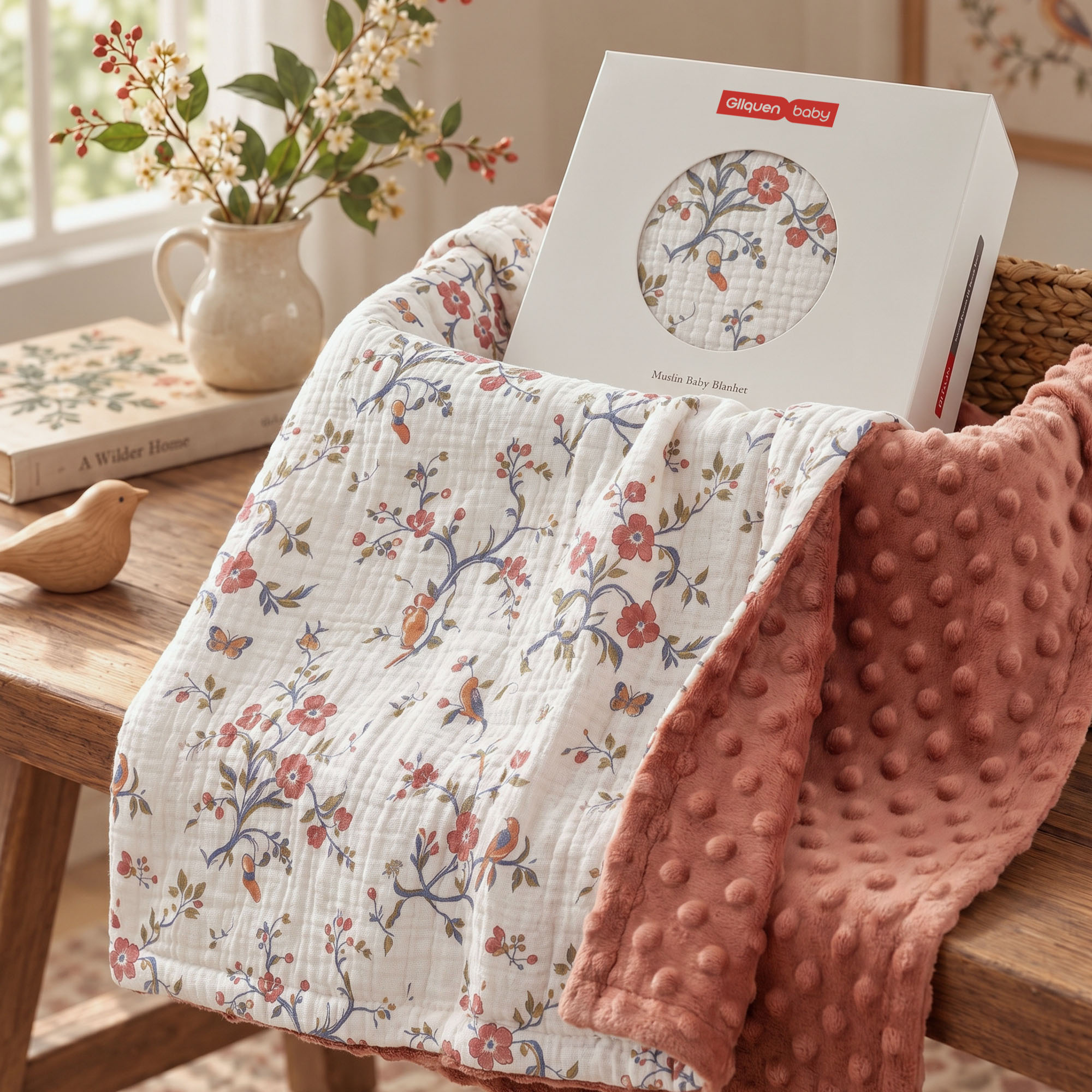 Mémé's Vintage Tablecloth | Muslin and Fleece Plush Dot Blanket | 30''*40''