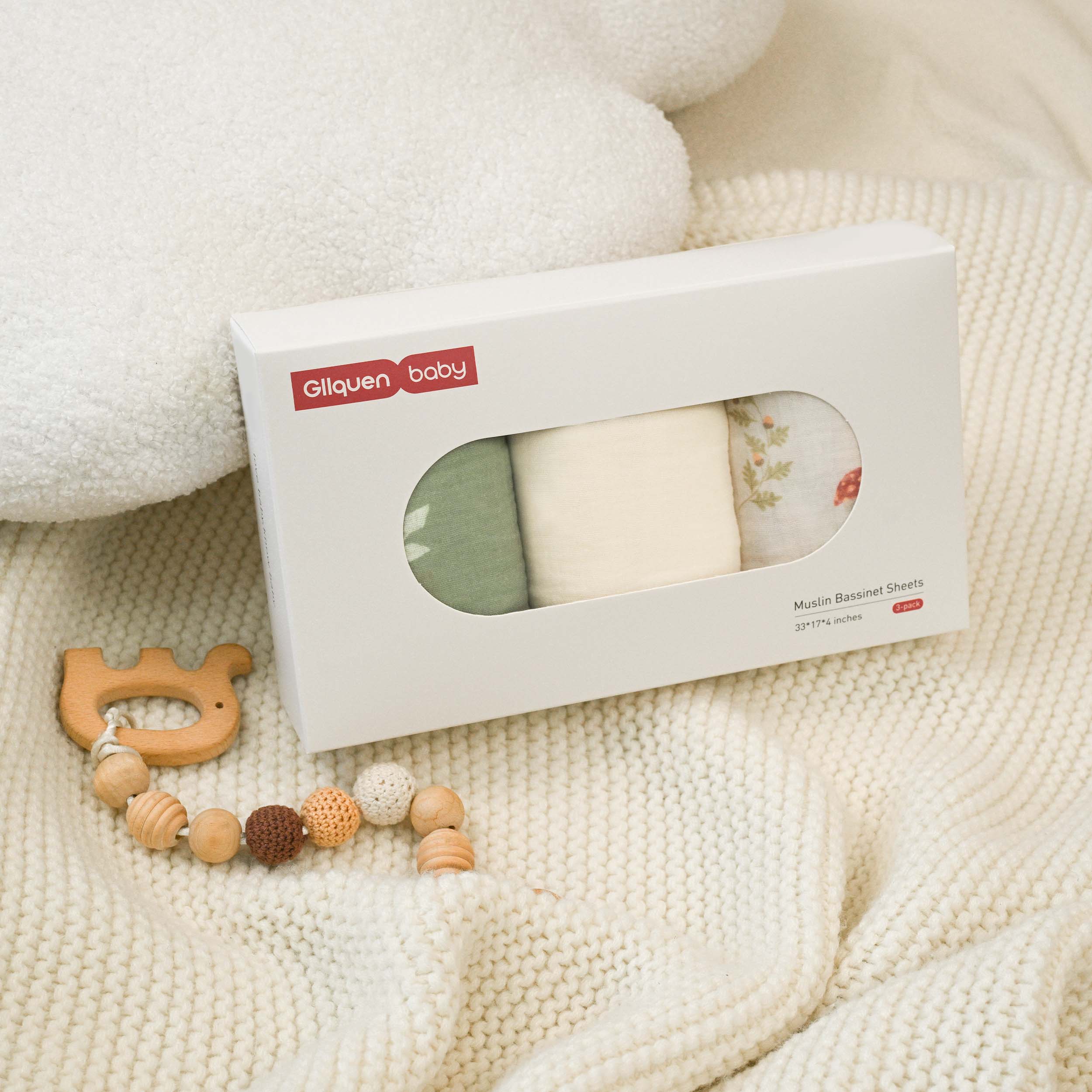 Fern & Woodland Pals | Muslin Bassinet Sheets 3-Pack | 33''*17''