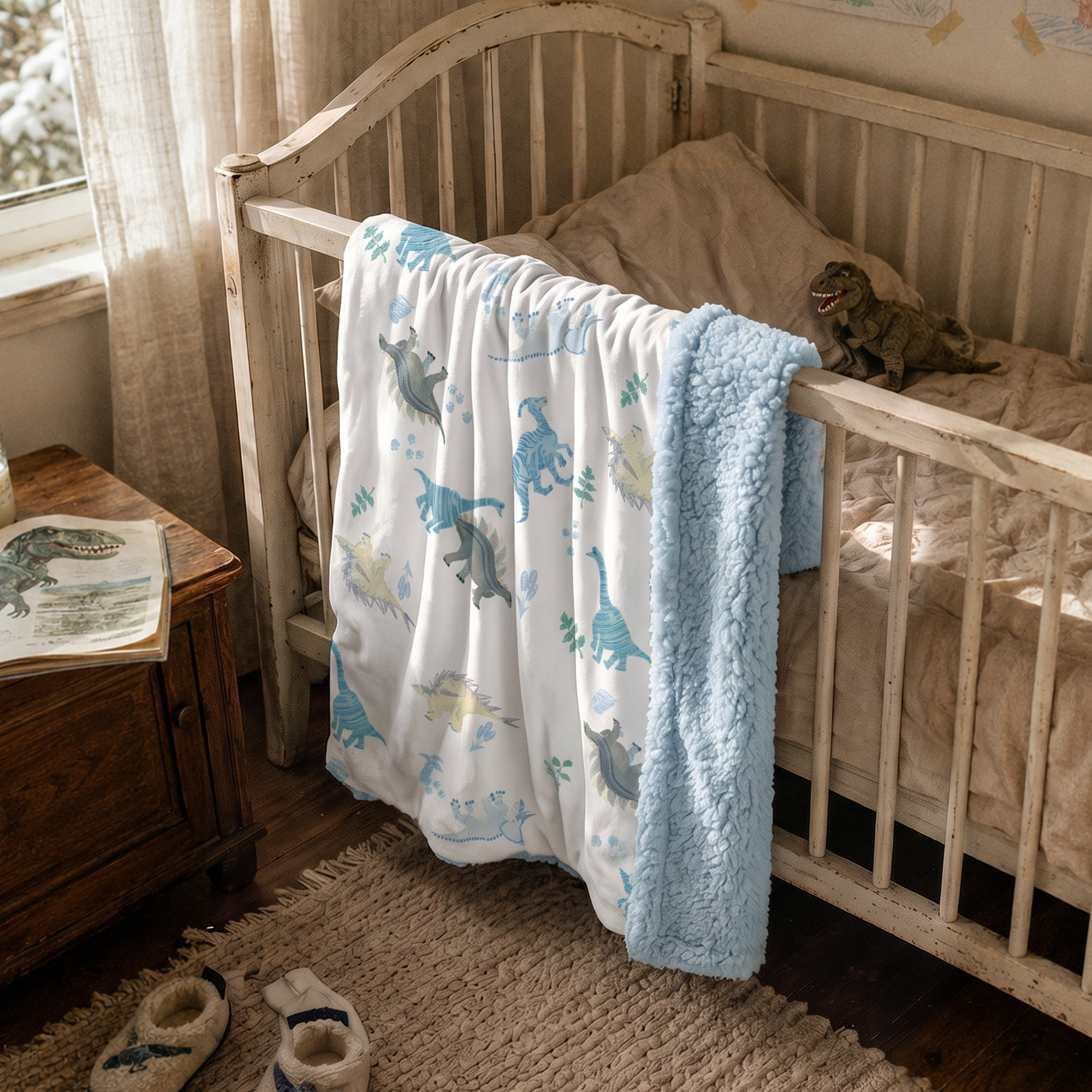 Blue Dino World | plush baby blanket | 30''*36''