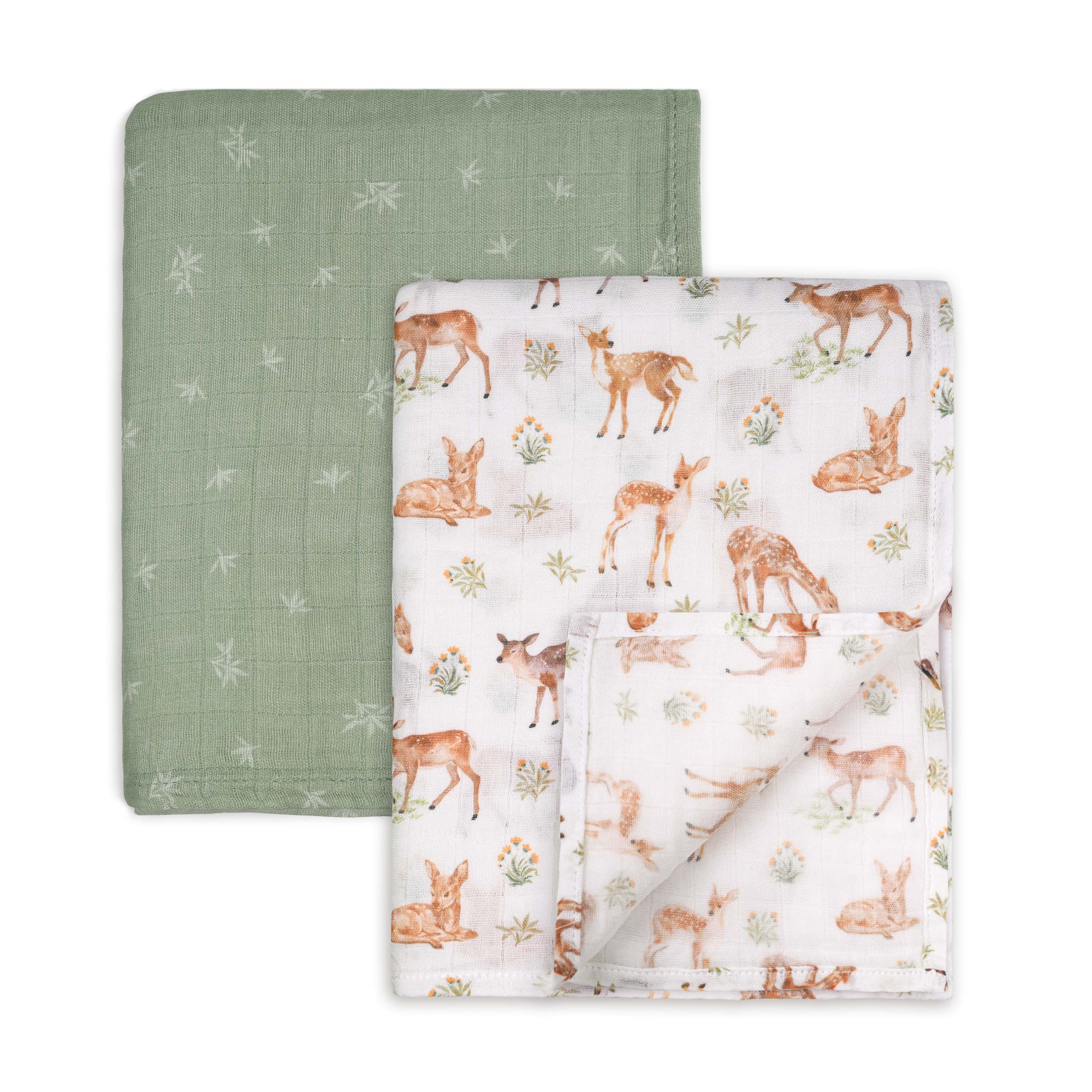 Muslin Swaddle Blankets 2-Pack | 35"x40" | Deerling