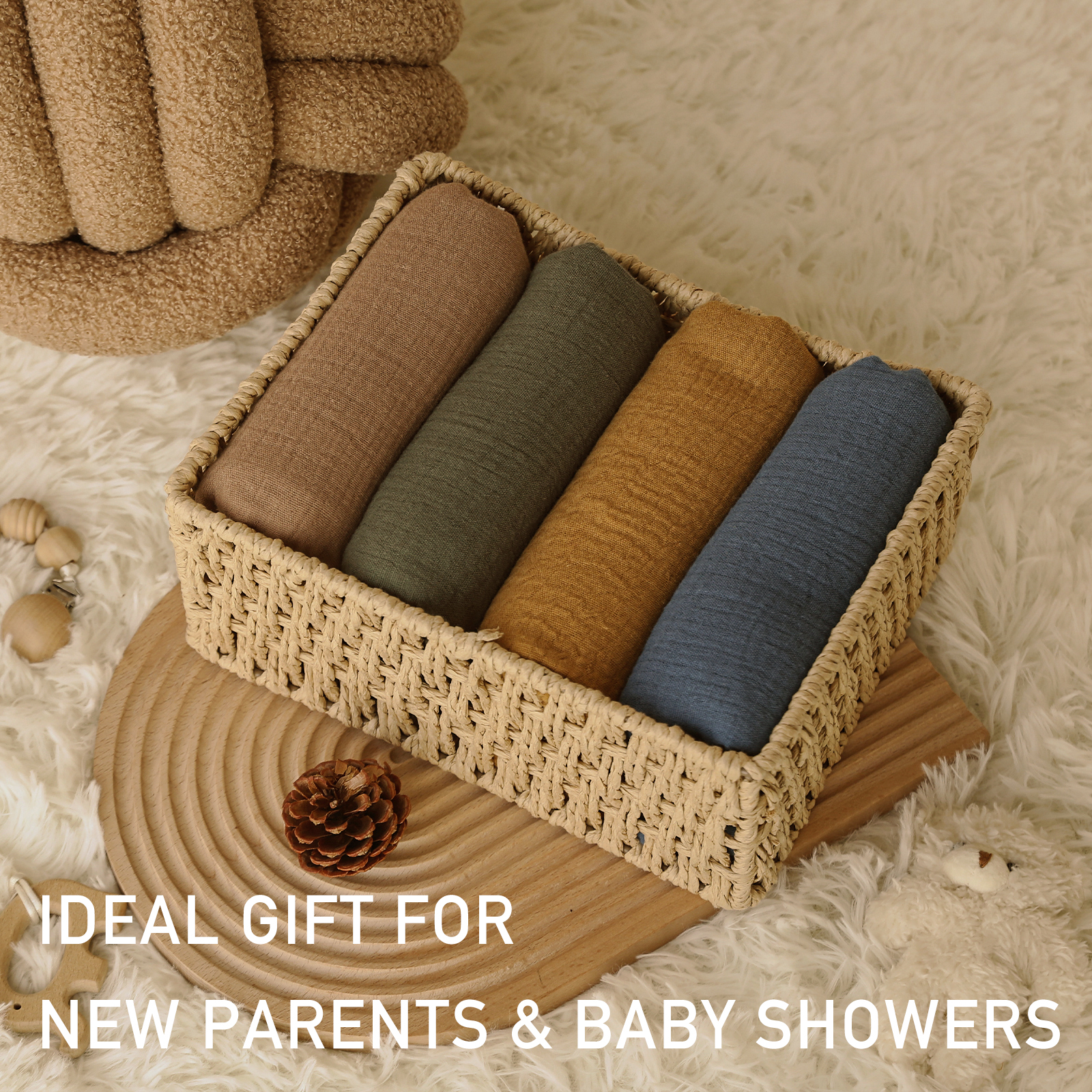 Muslin Swaddle Blankets 4-Pack, 38"x40" - Fern