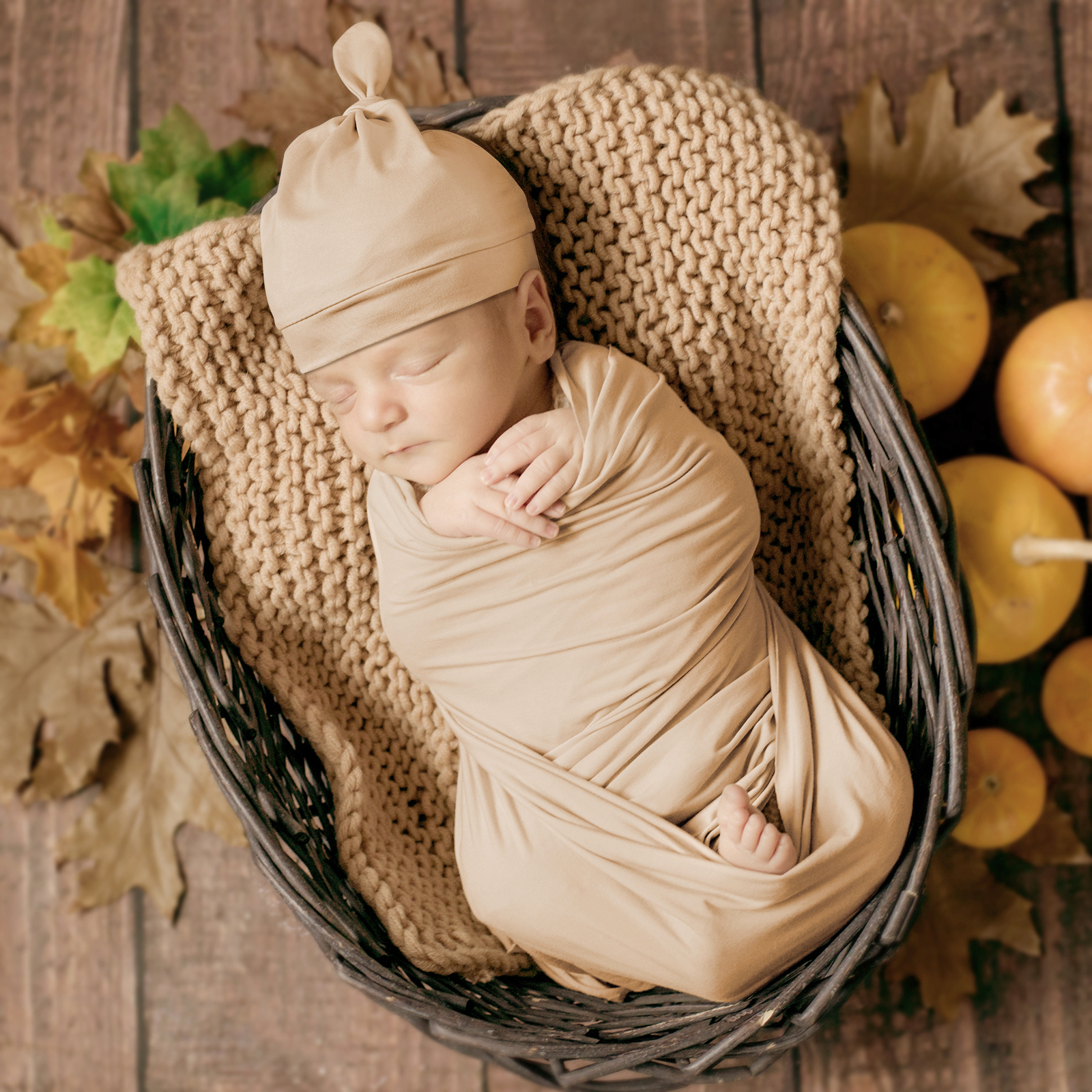 Cream | Baby Swaddle and Hat Set | 33.5*43inch