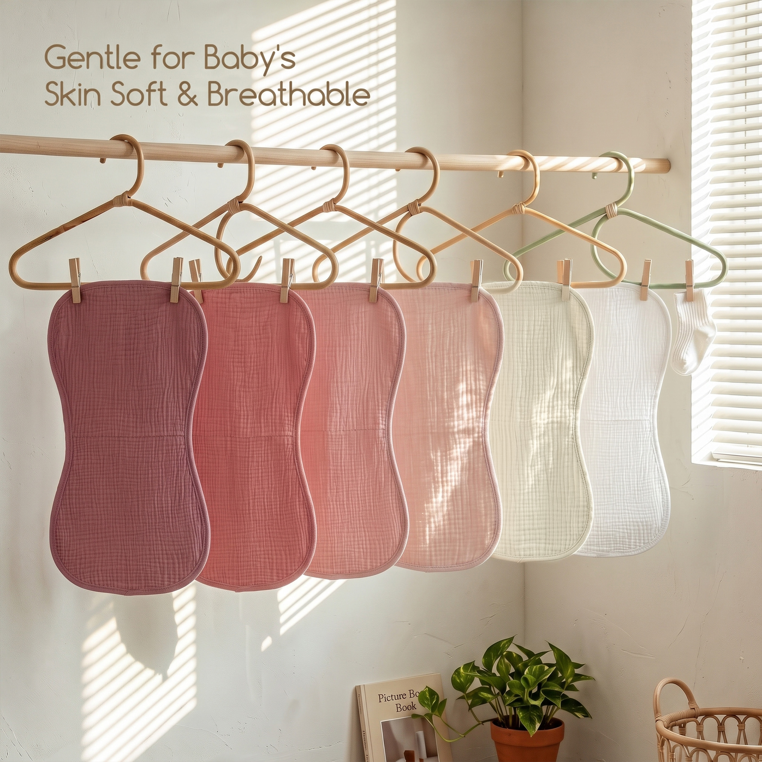 Organic Muslin Cotton Burp Cloths 6 Pack -  Warm Blush Solid