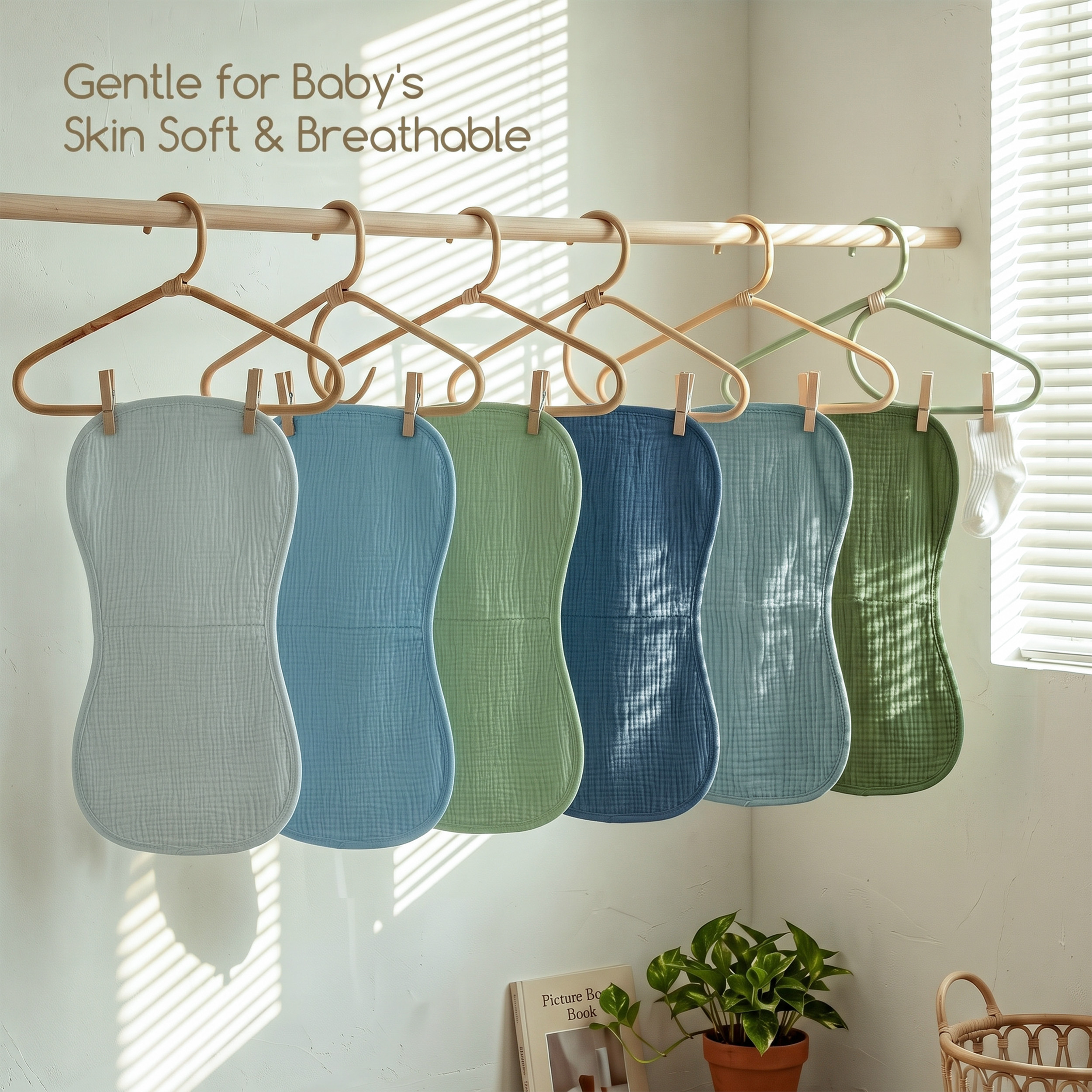 Organic Muslin Cotton Burp Cloths 6 Pack -  Sage Blue Solid