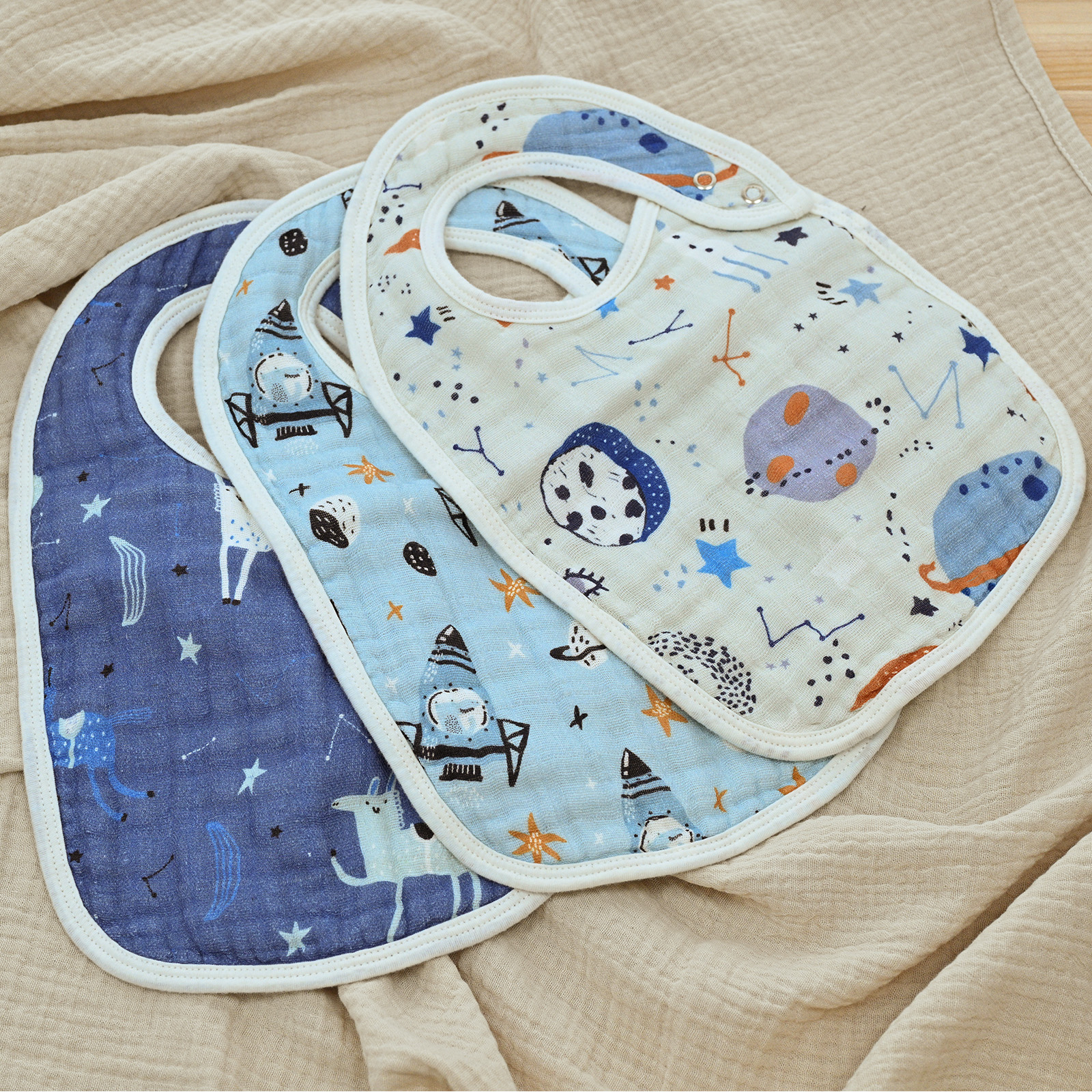 Starry Tales | Organic Cotton Muslin Bandana Bibs 3 Pack