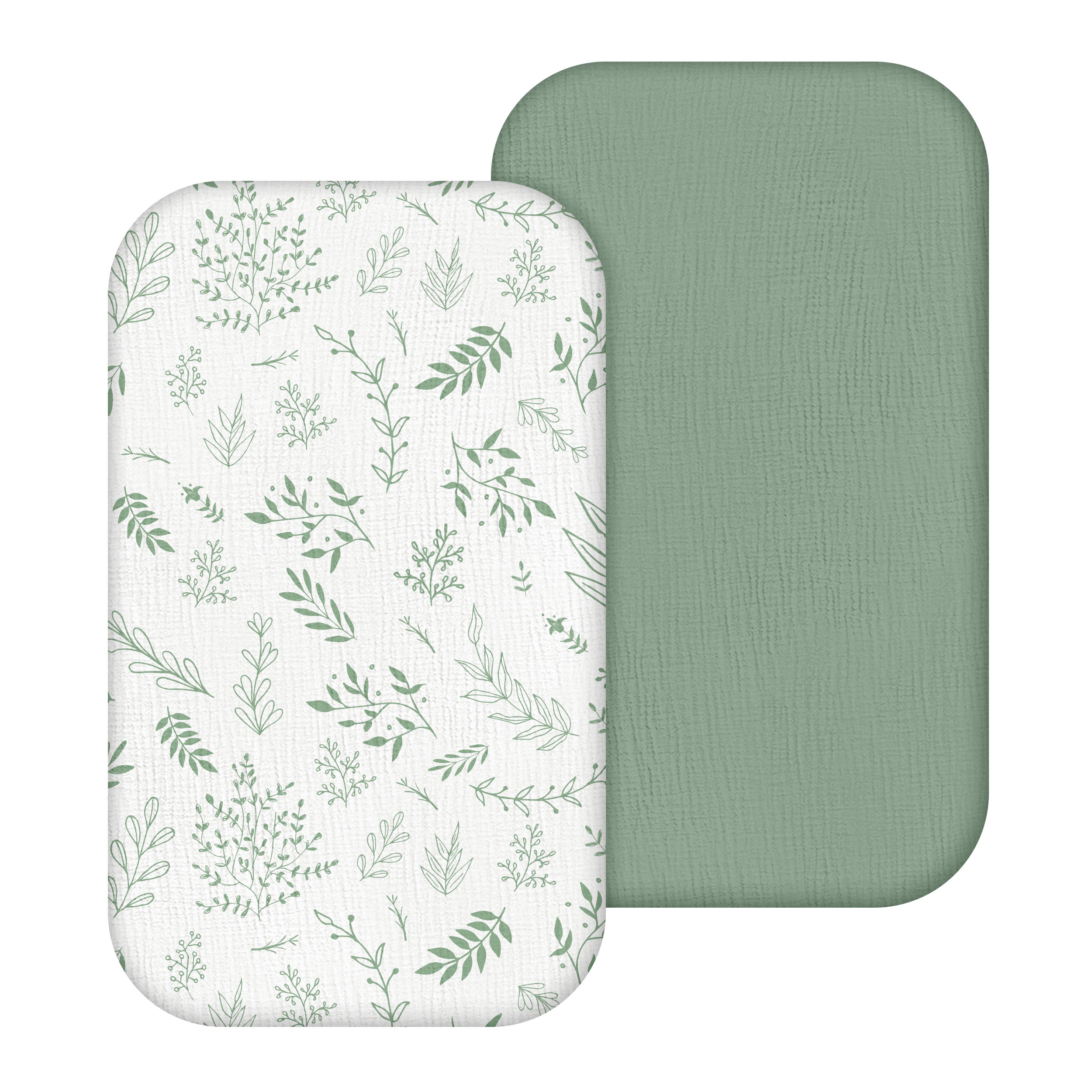Sage Botanical Garden | Muslin Bassinet Sheet 2-Pack | 33''*20''