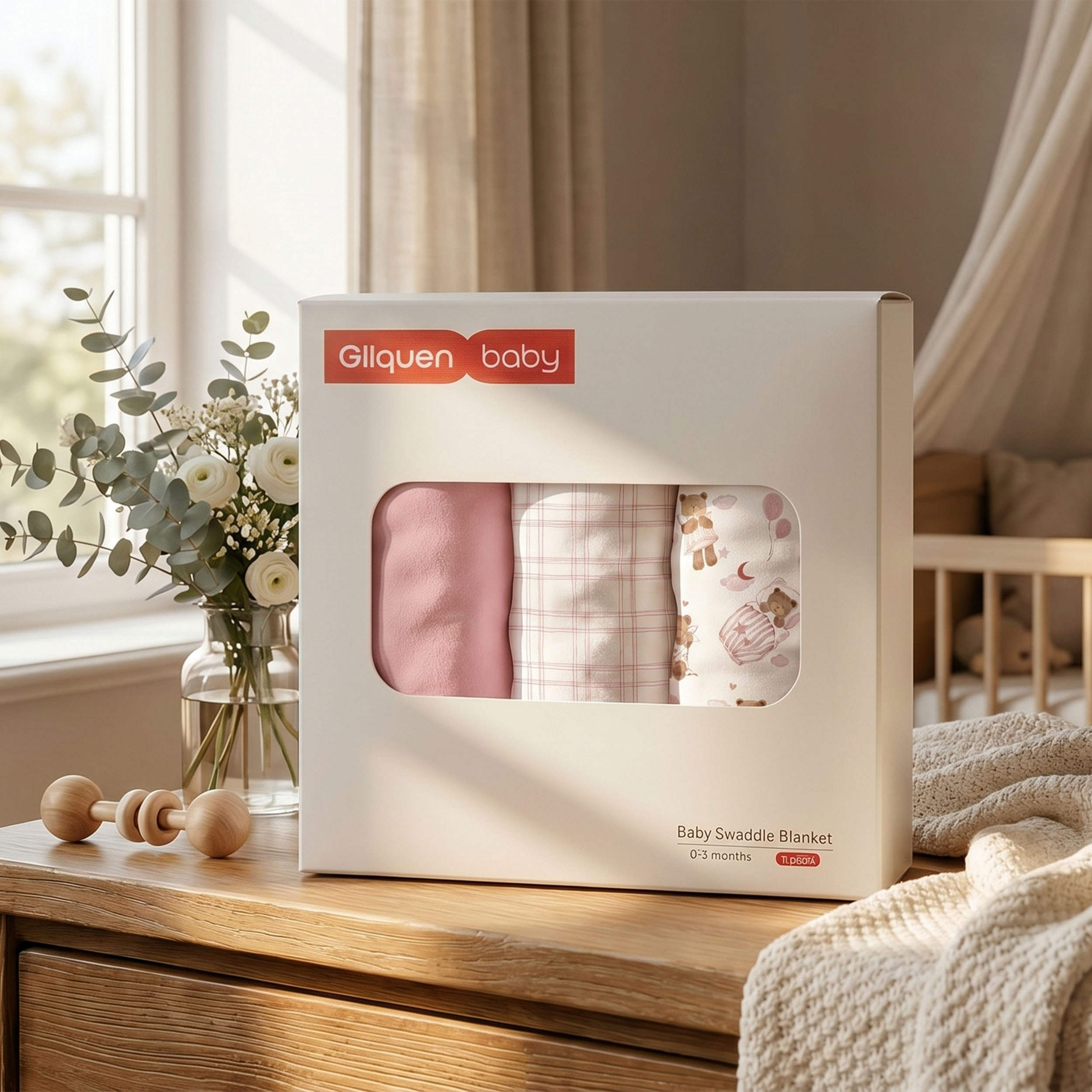 Blush Bear Slumber | Baby Swaddle 3 Pack | 0-3 Months