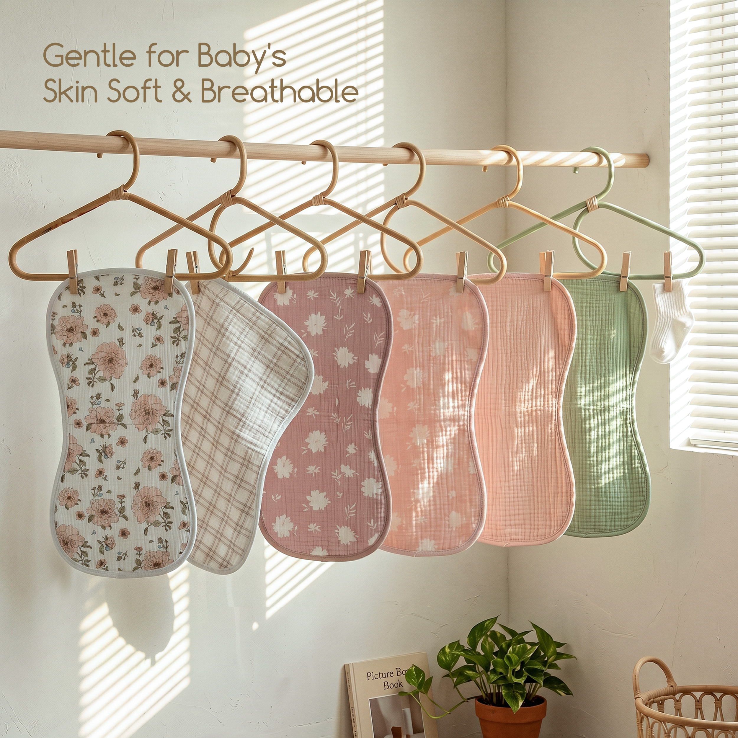 Organic Muslin Cotton Burp Cloths 6 Pack -  Pink Floral Plaid