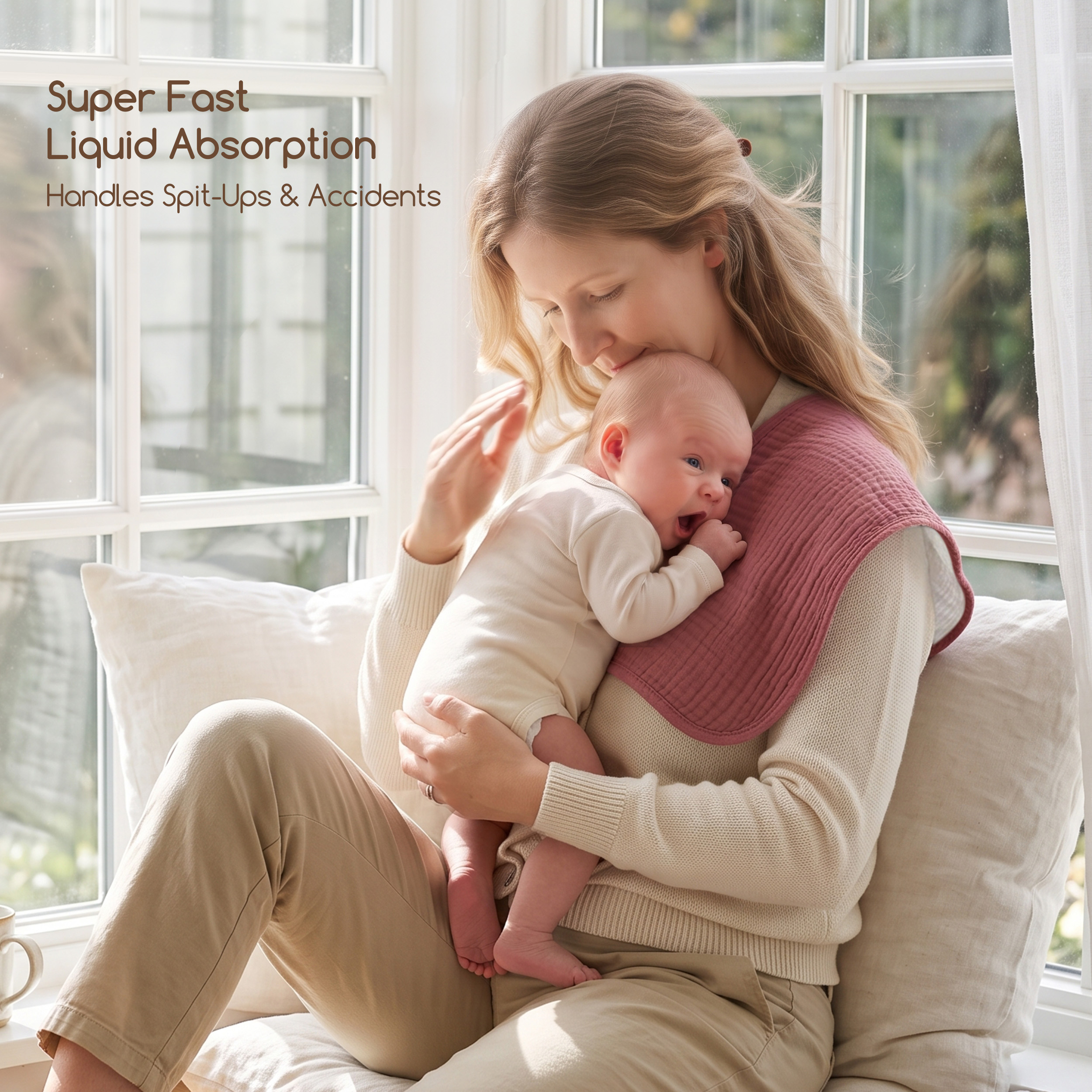 Organic Muslin Cotton Burp Cloths 6 Pack -  Warm Blush Solid