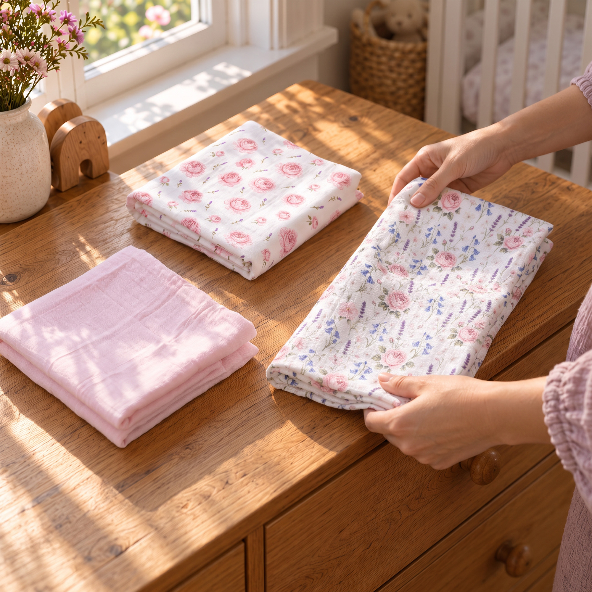 Muslin Swaddle Blankets 6-Pack | 27x27" | Blush Rose Manor
