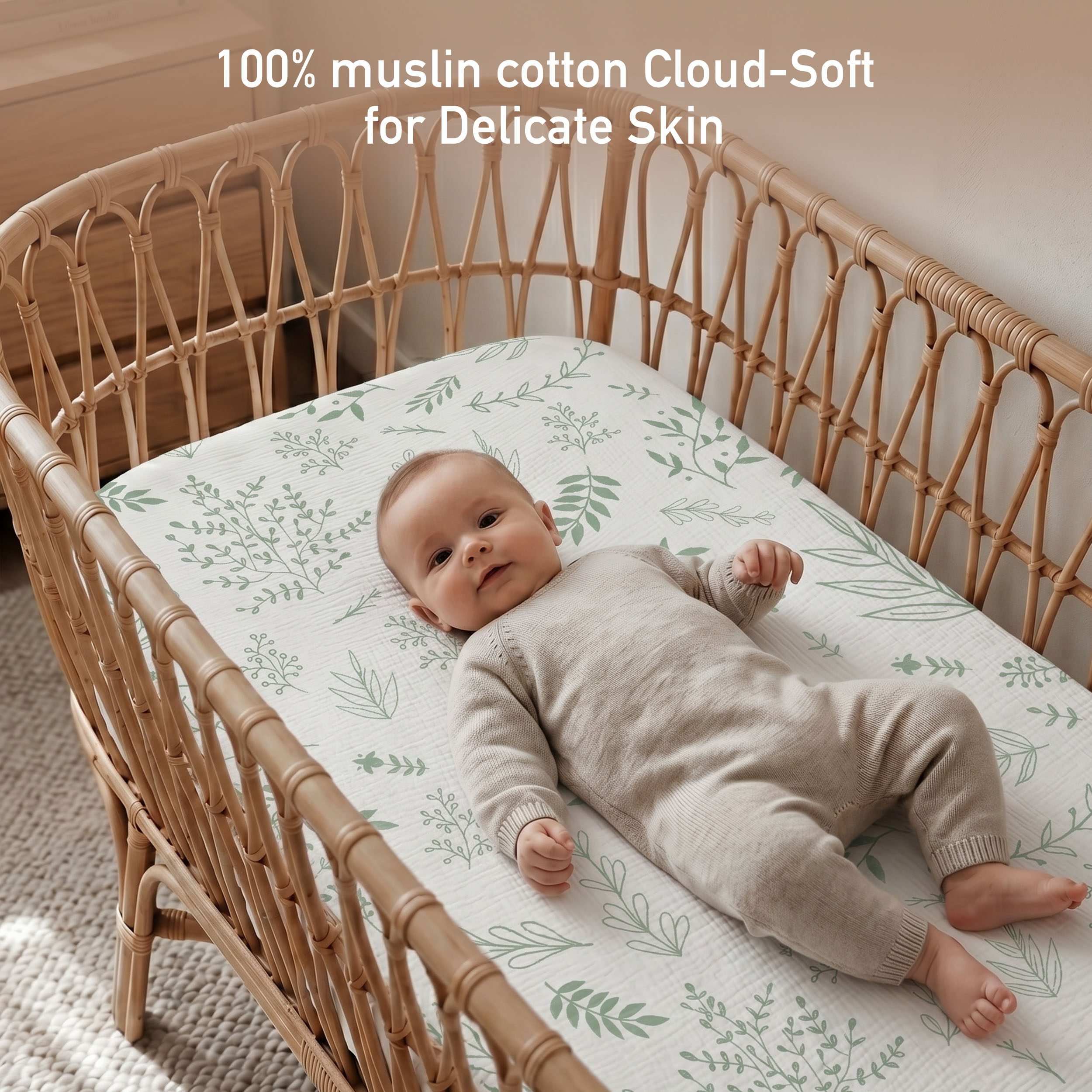 Sage Botanical Garden | Muslin Bassinet Sheet 2-Pack | 33''*20''