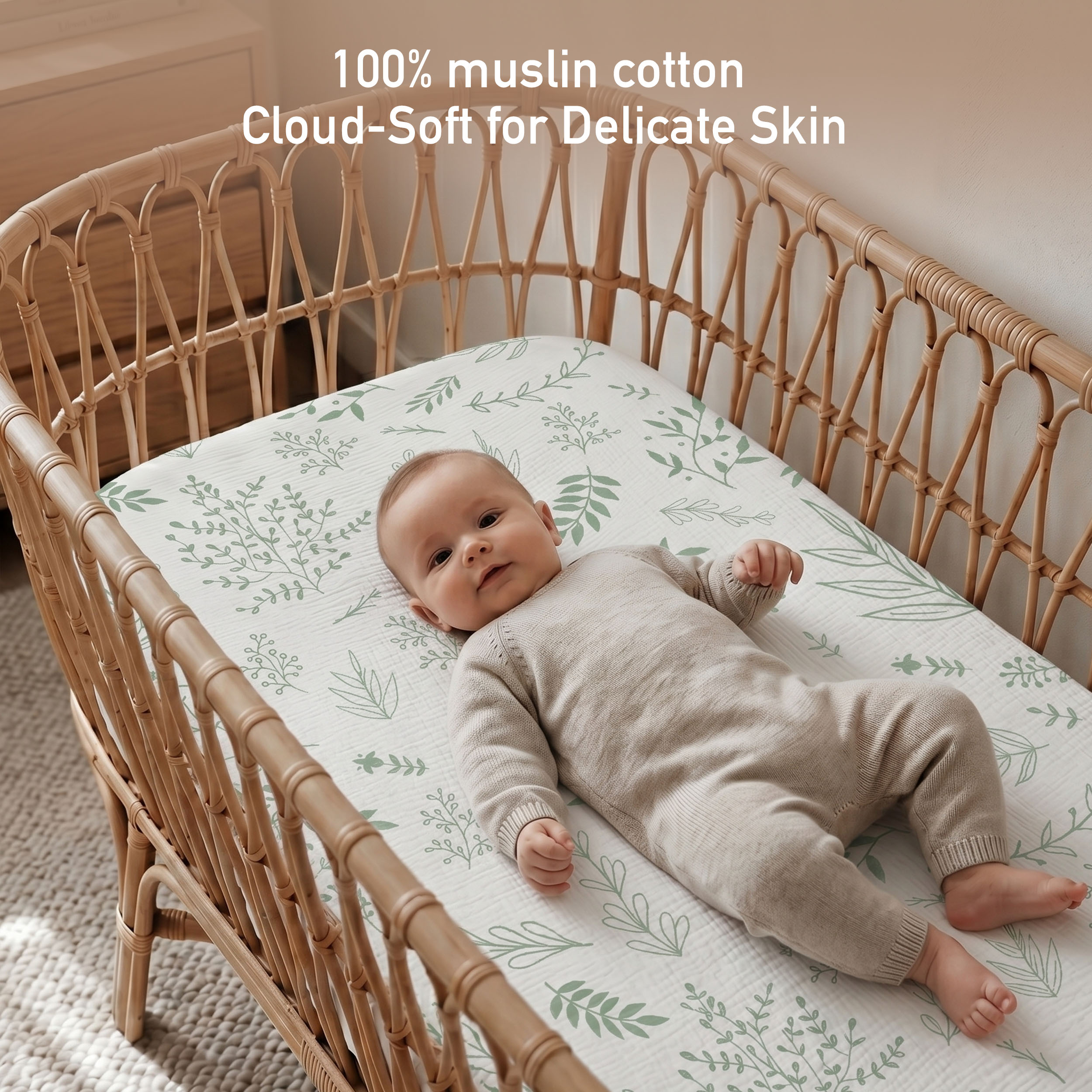 Sage Botanical Garden | Muslin Bassinet Sheet 2-Pack | 33''*20''