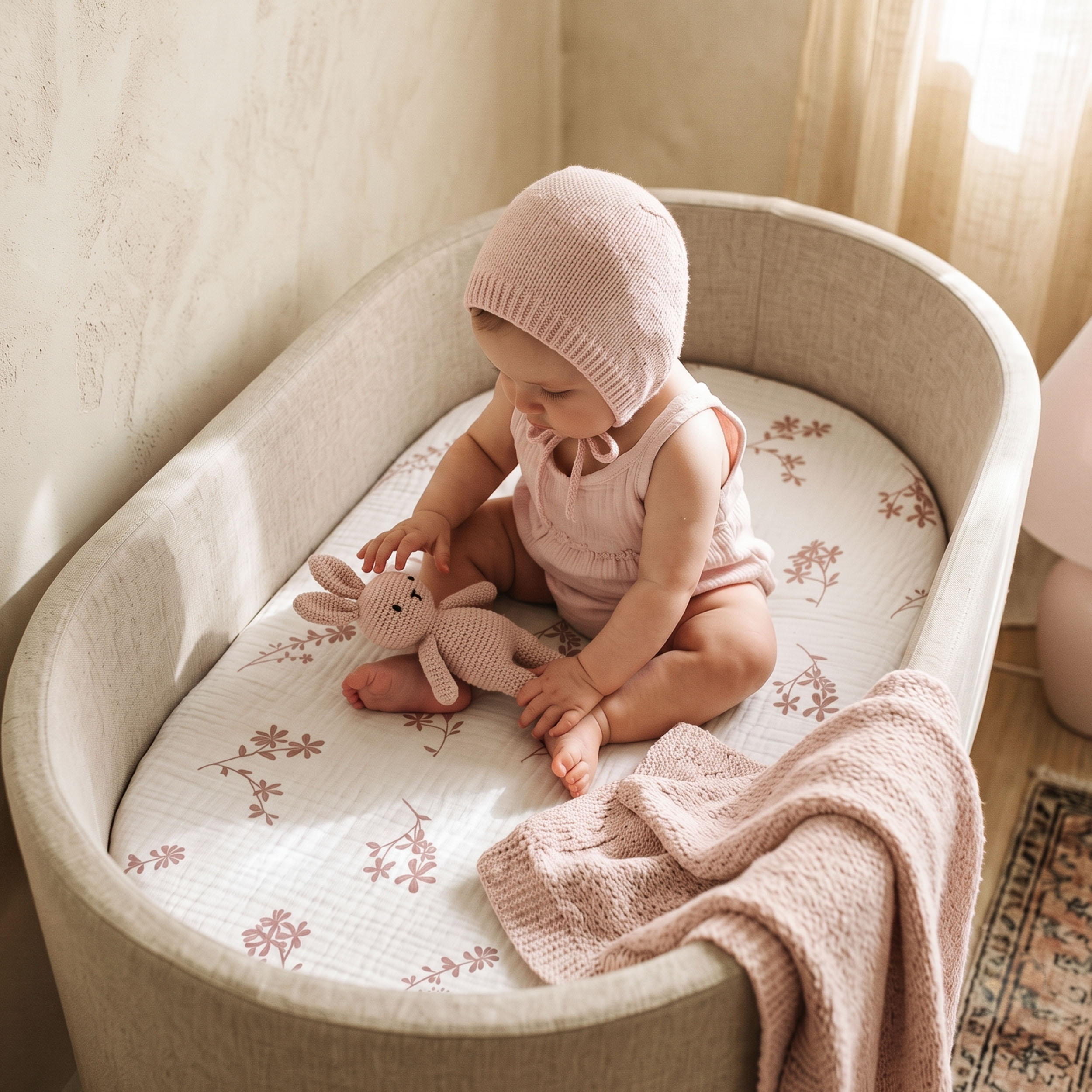 Vintage Petal Serenade | Muslin Bassinet Sheets 3-Pack | 33''*17''