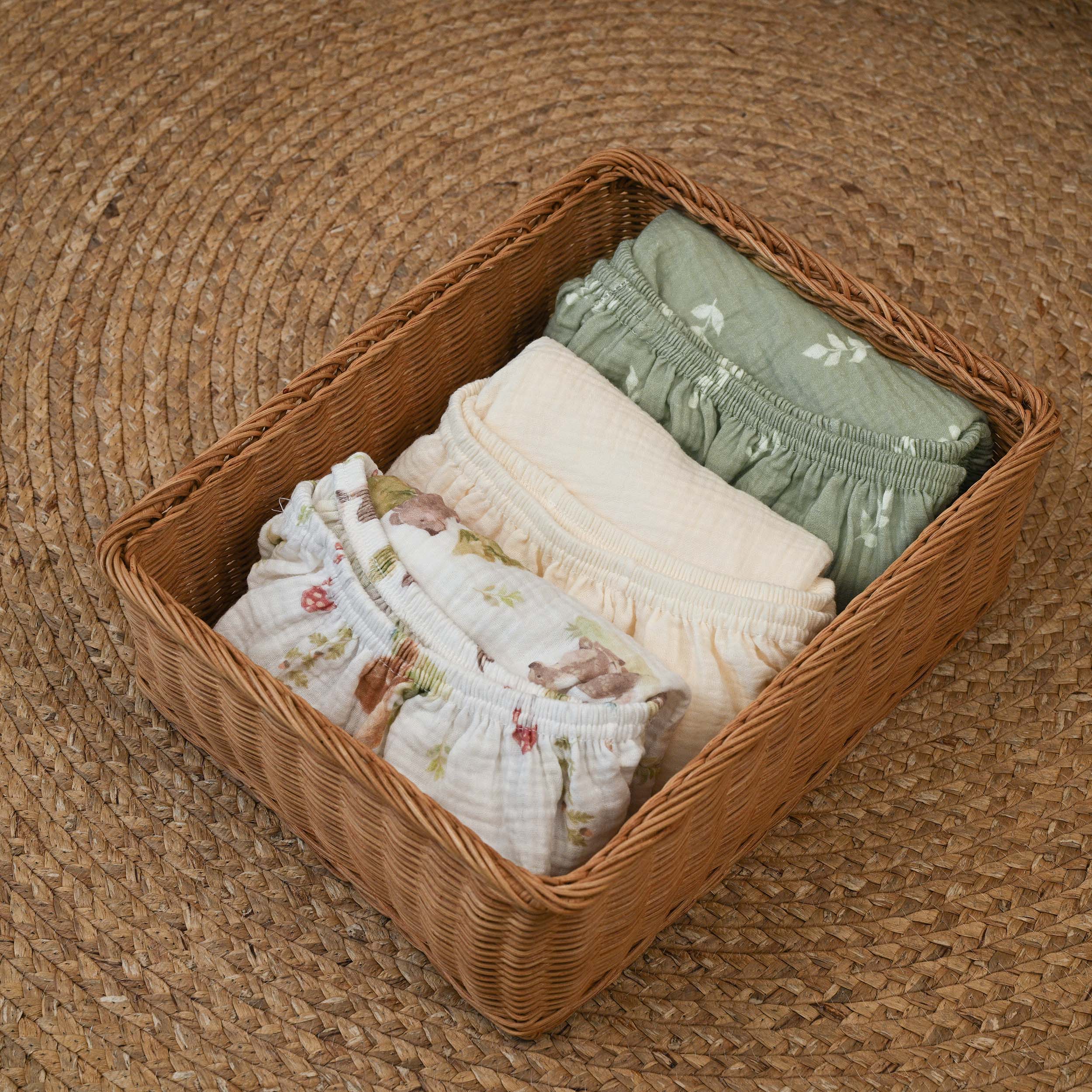 Fern & Woodland Pals | Muslin Bassinet Sheets 3-Pack | 33''*17''