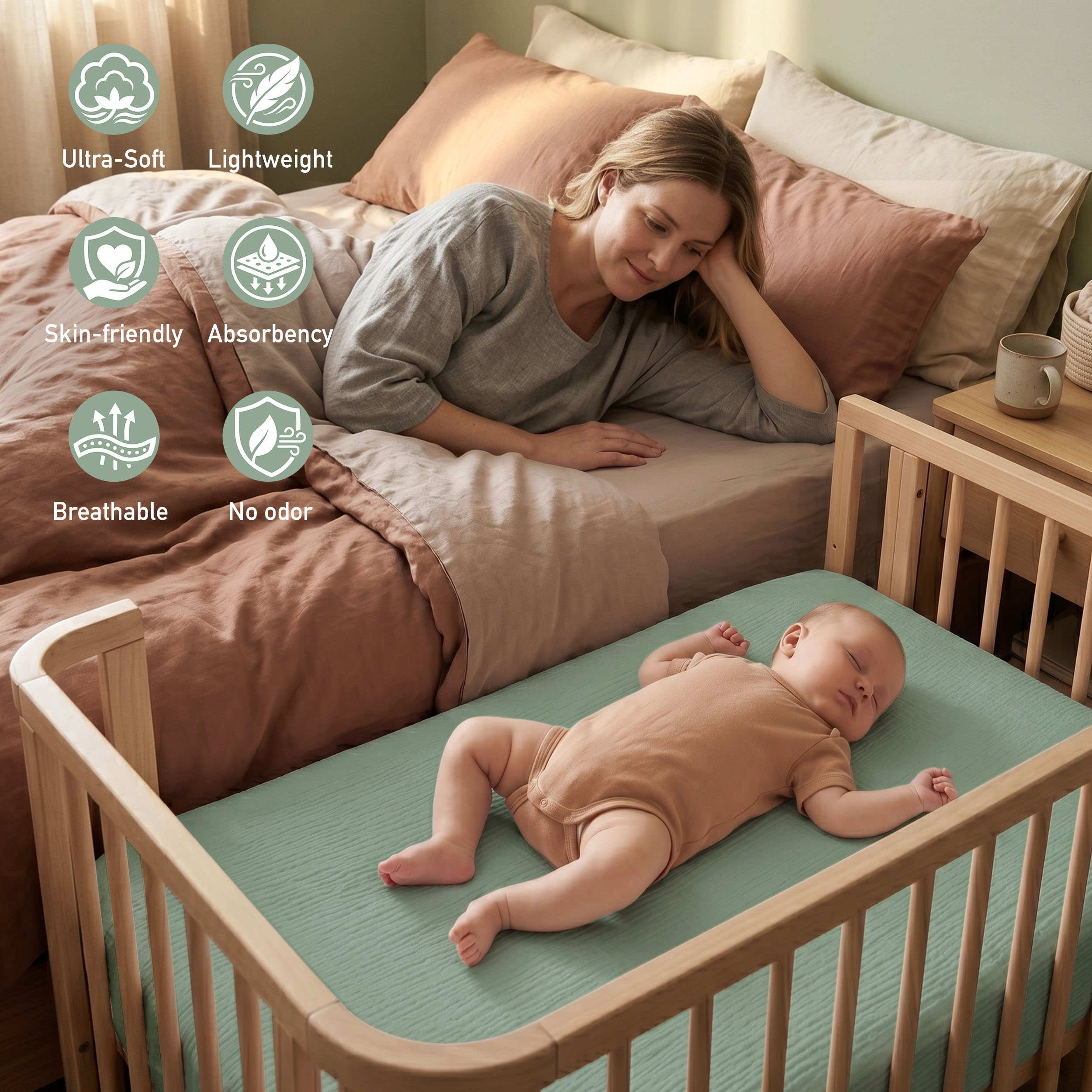 Sage Botanical Garden | Muslin Bassinet Sheet 2-Pack | 33''*20''
