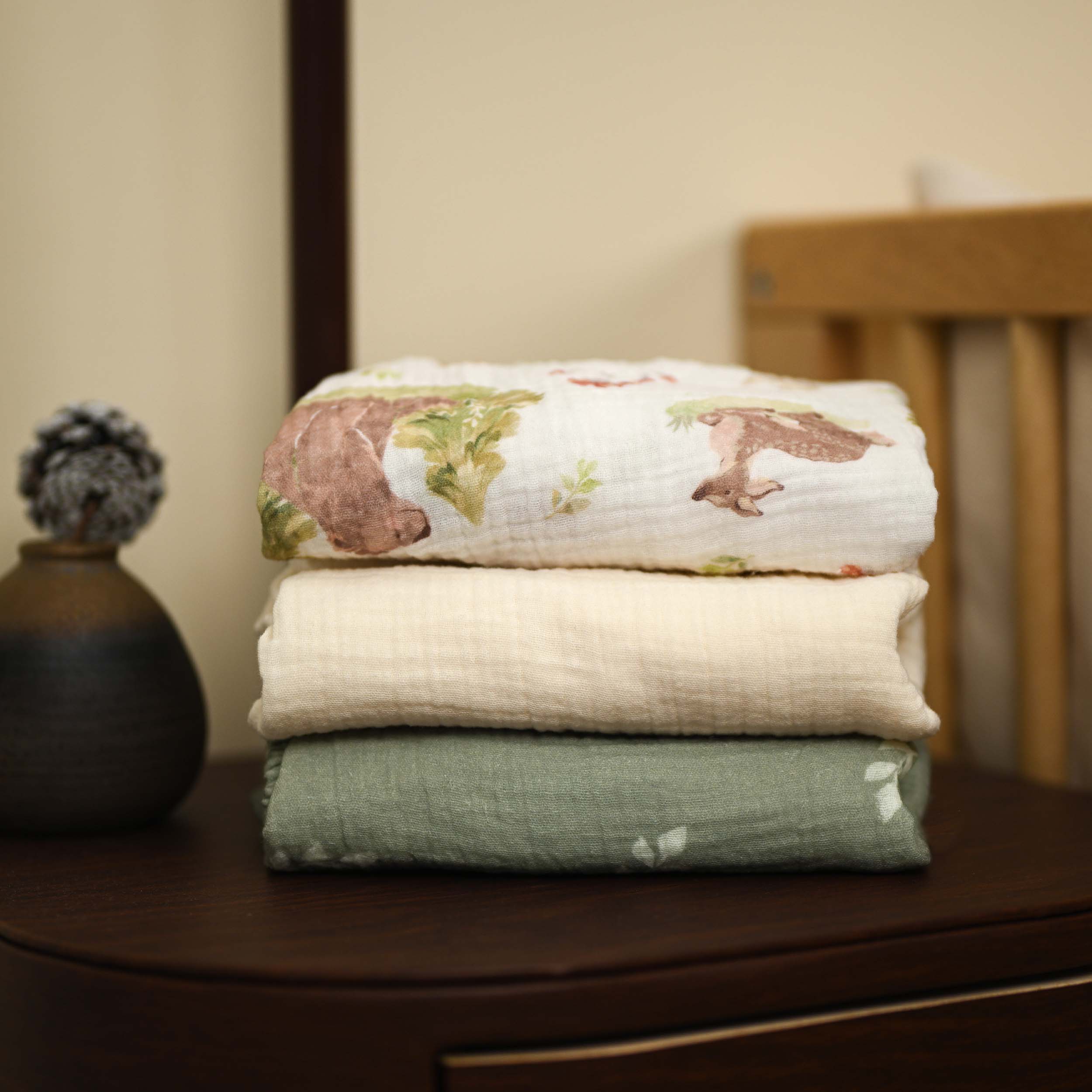 Fern & Woodland Pals | Muslin Bassinet Sheets 3-Pack | 33''*17''