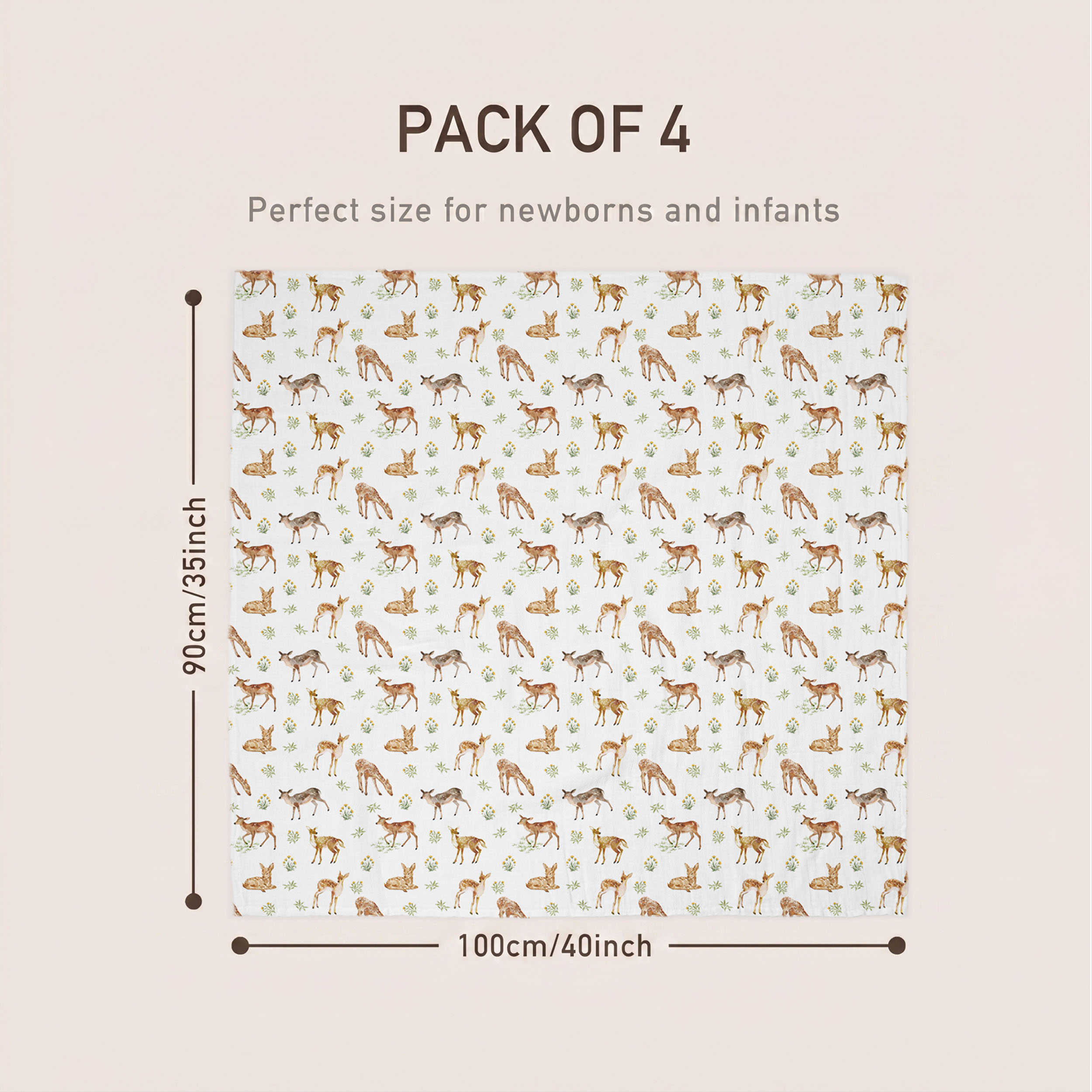 Muslin Swaddle Blankets 4-Pack | 35"x40" | Fawn & Wildflowers