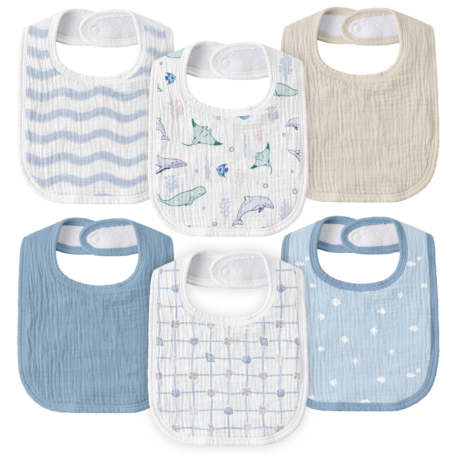 Ocean Whimsy | baby muslin bibs 6 pack | 0-36 months
