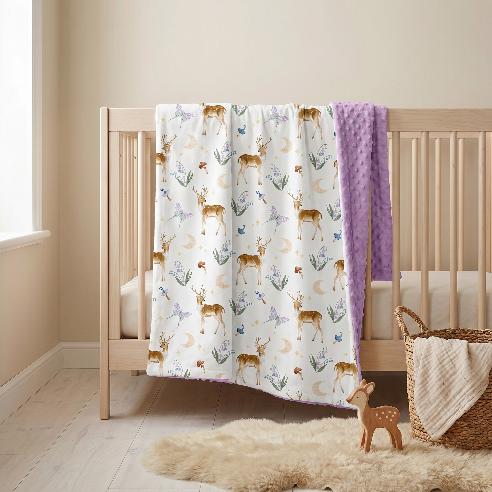 Lavender Deer and Moon | Fleece Plush Dot Blanket | 30''*40''