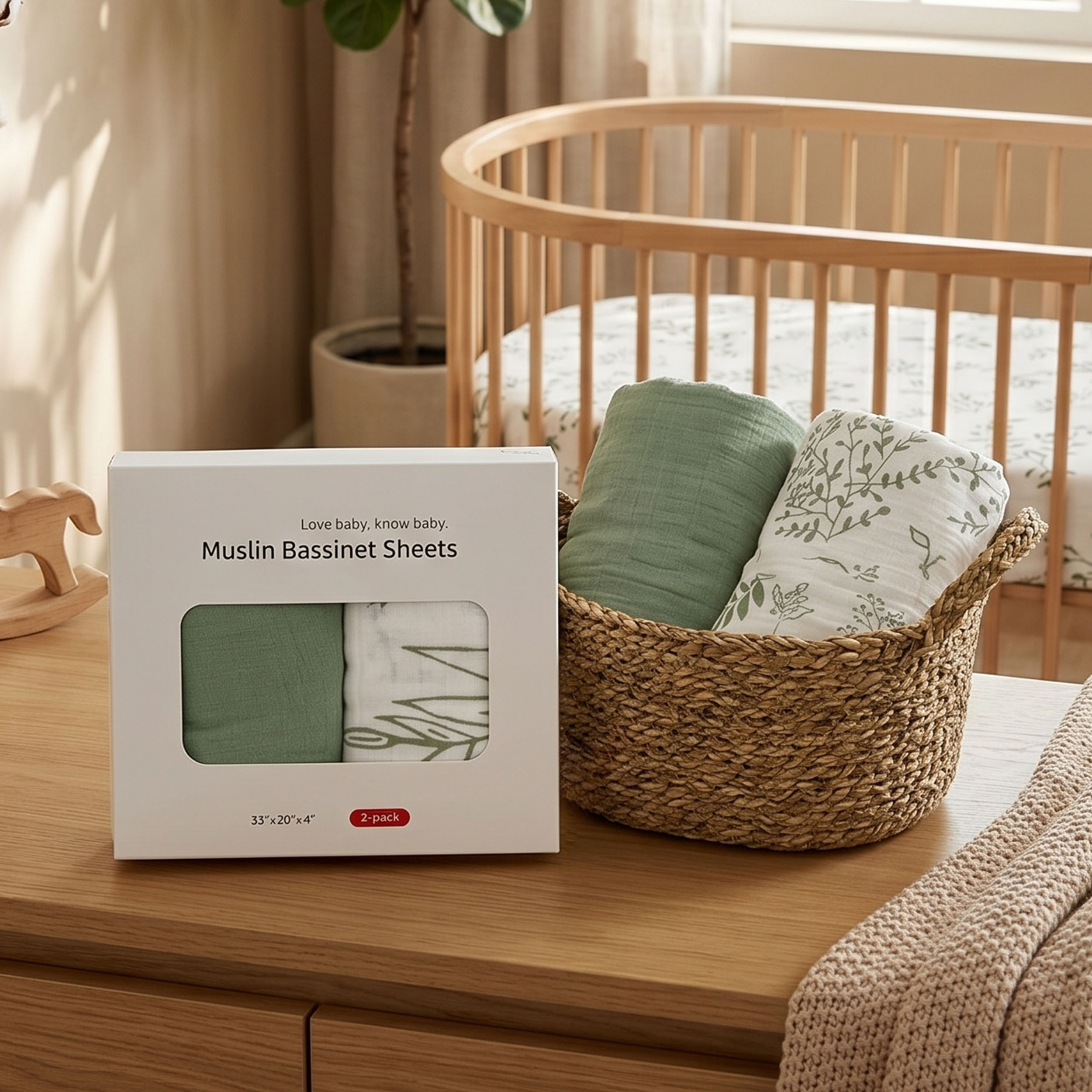 Sage Botanical Garden | Muslin Bassinet Sheet 2-Pack | 33''*20''