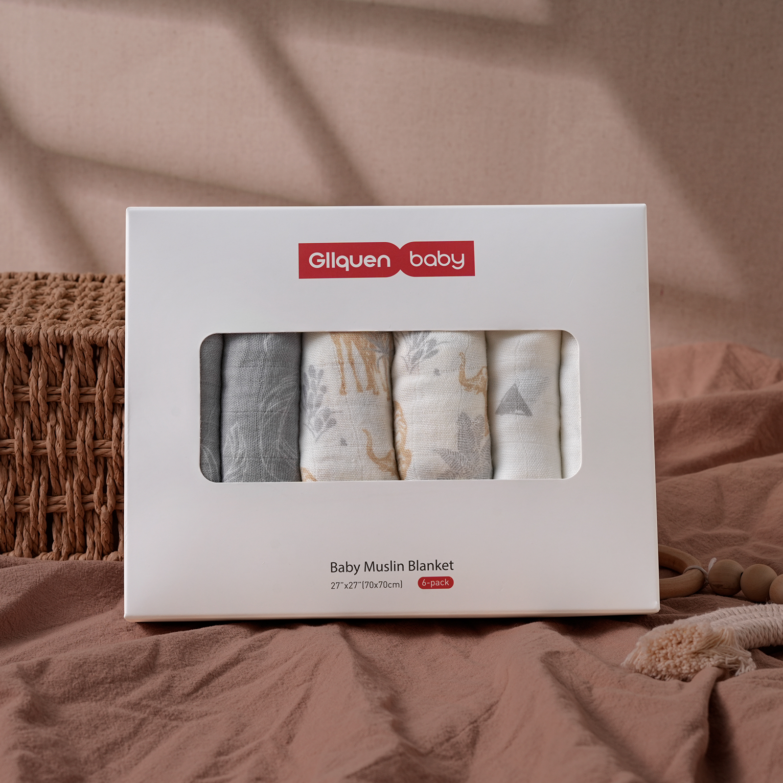 Muslin Swaddle Blankets 6-Pack, 28 X 28" - Tropical Animals