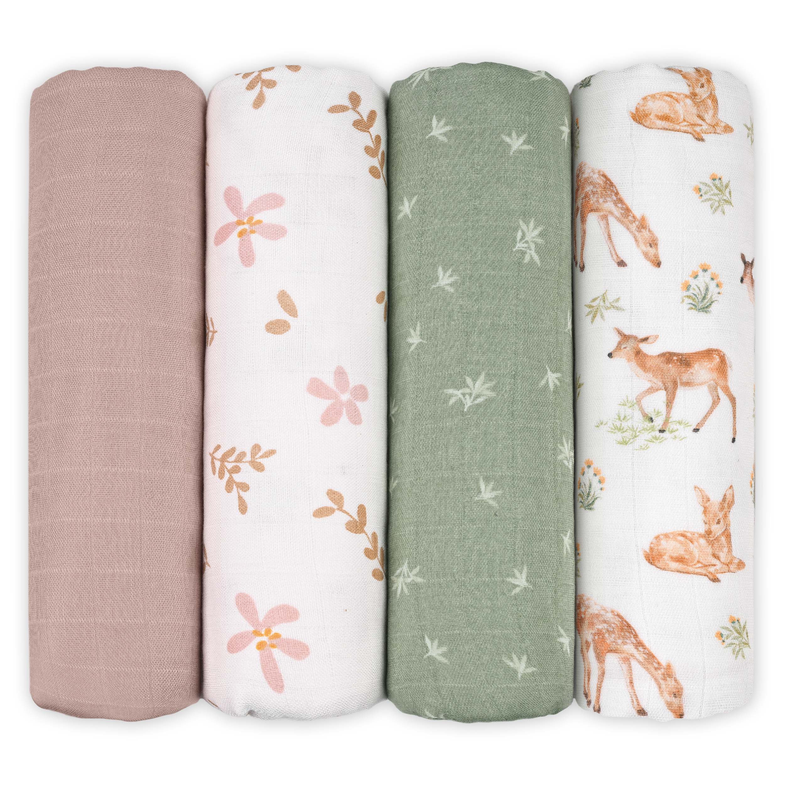 Muslin Swaddle Blankets 4-Pack | 35"x40" | Fawn & Wildflowers