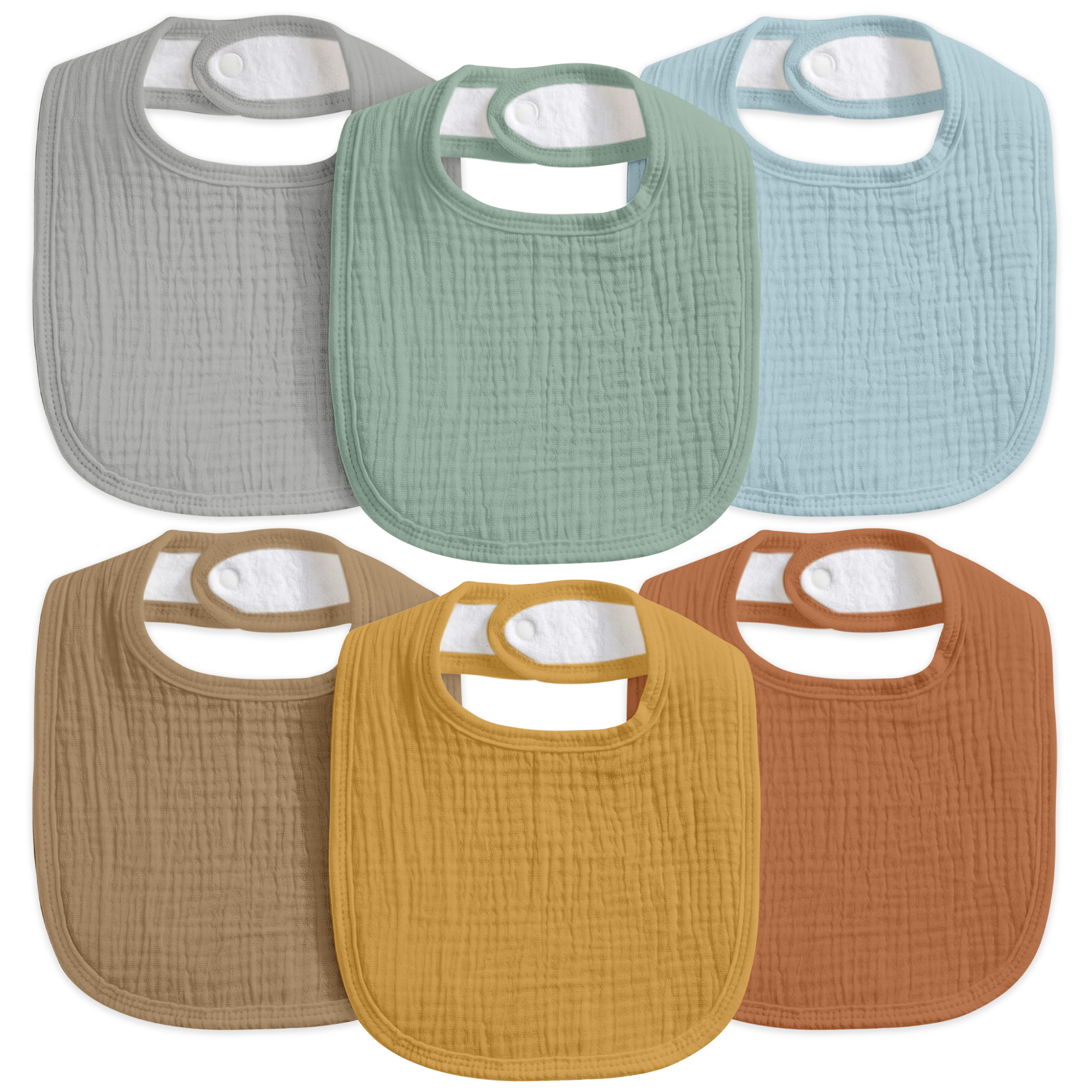 Earthy Muslin Mix | Baby Muslin Bibs 6 Pack | 0-36 Months