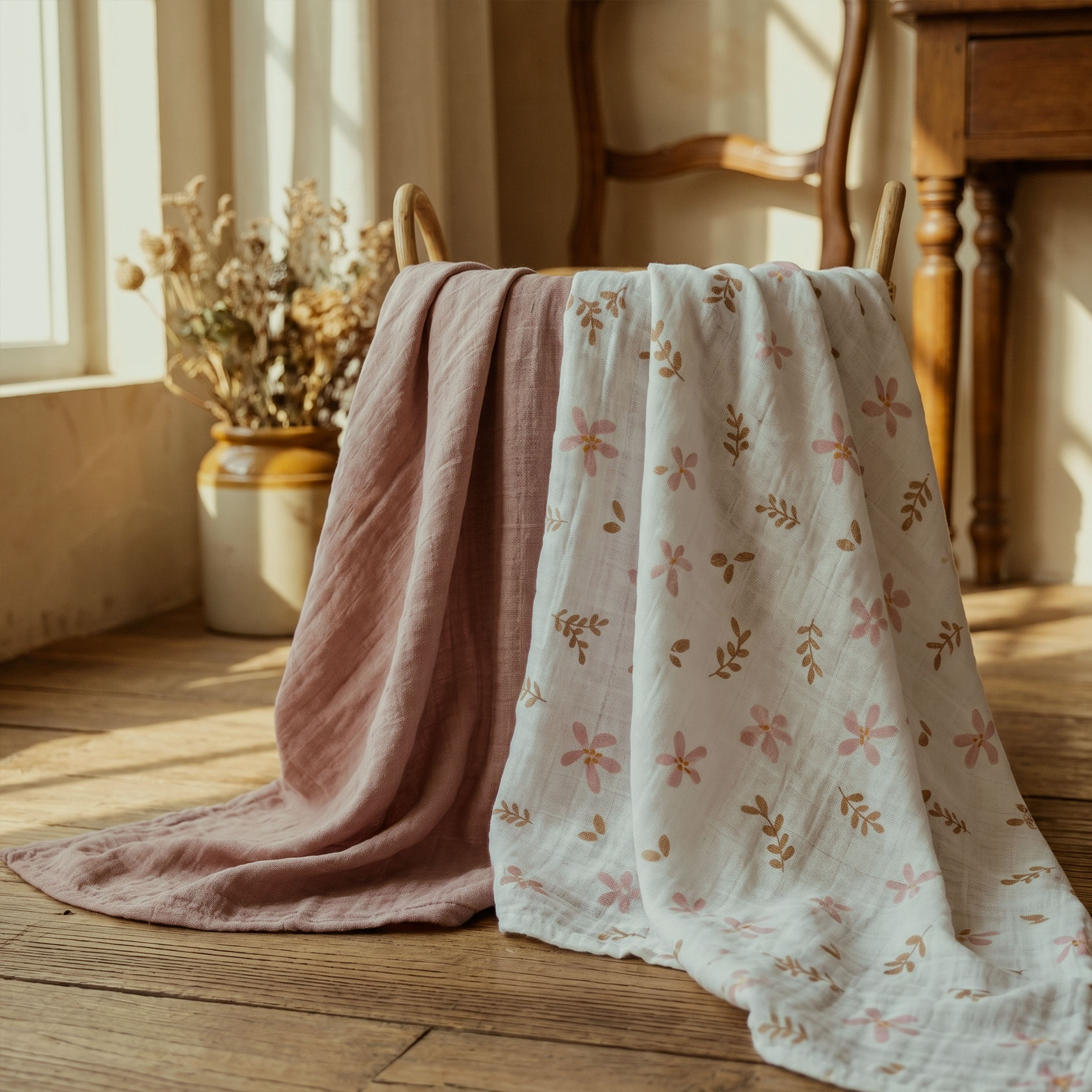 Muslin Swaddle Blankets 4-Pack | 35"x40" | Fawn & Wildflowers