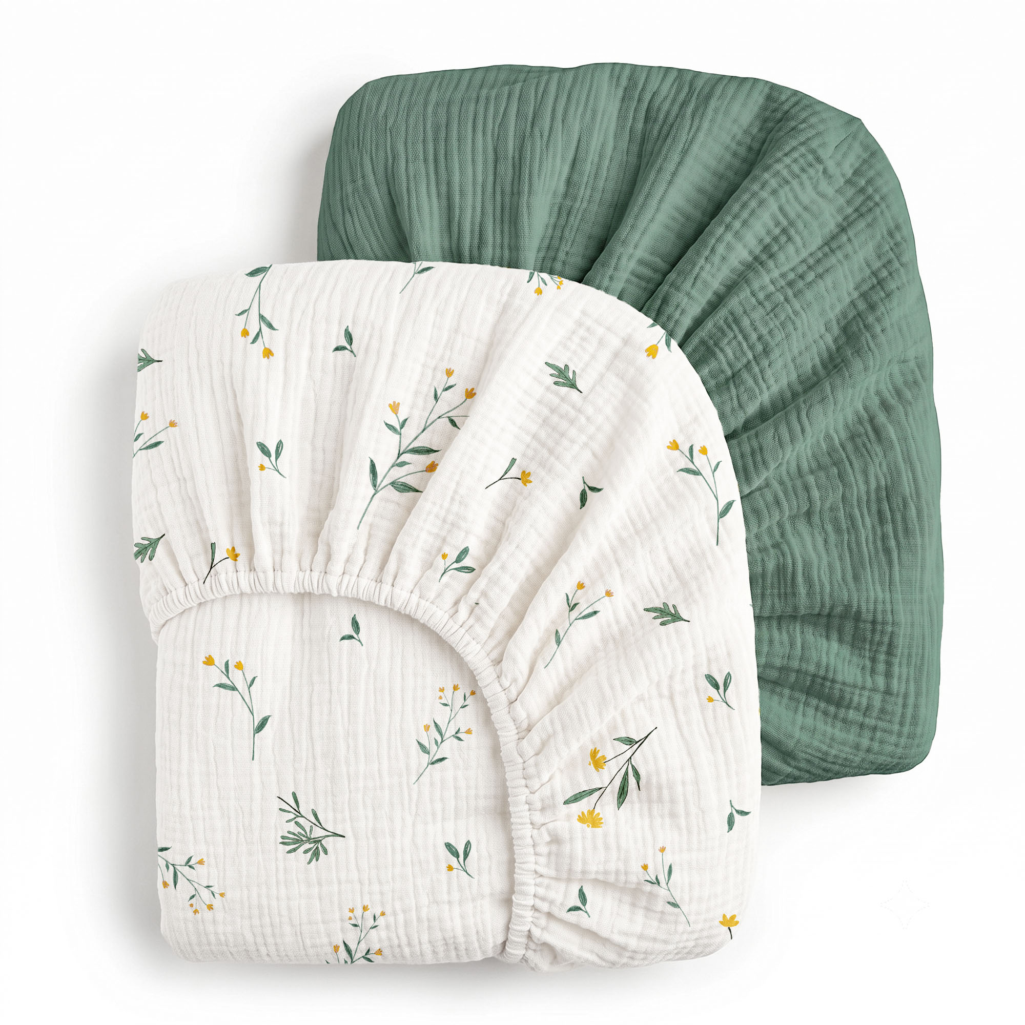 Sage Dainty Sprout | Muslin Crib Sheets 2-Pack | 52''*28''