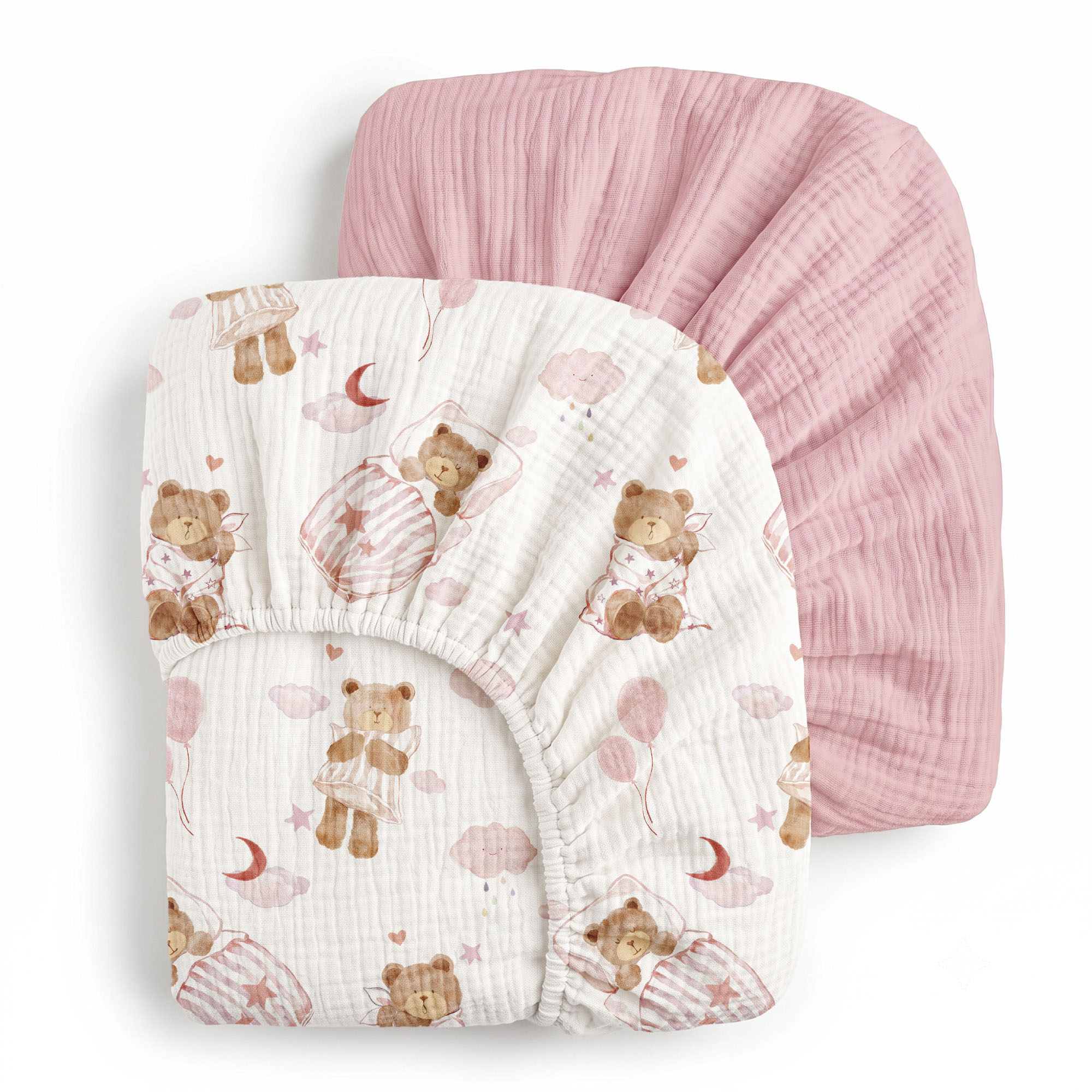 Blush Bear Slumber | Muslin Crib Sheets 2-Pack | 52''*28''