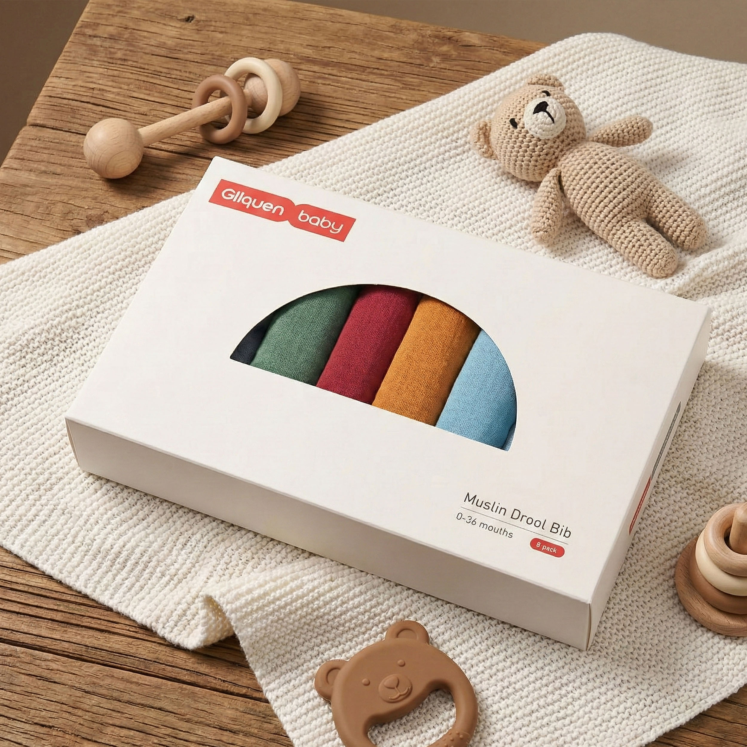 Cozy Rainbow Bib | baby muslin bibs 8 pack | 0-36 months