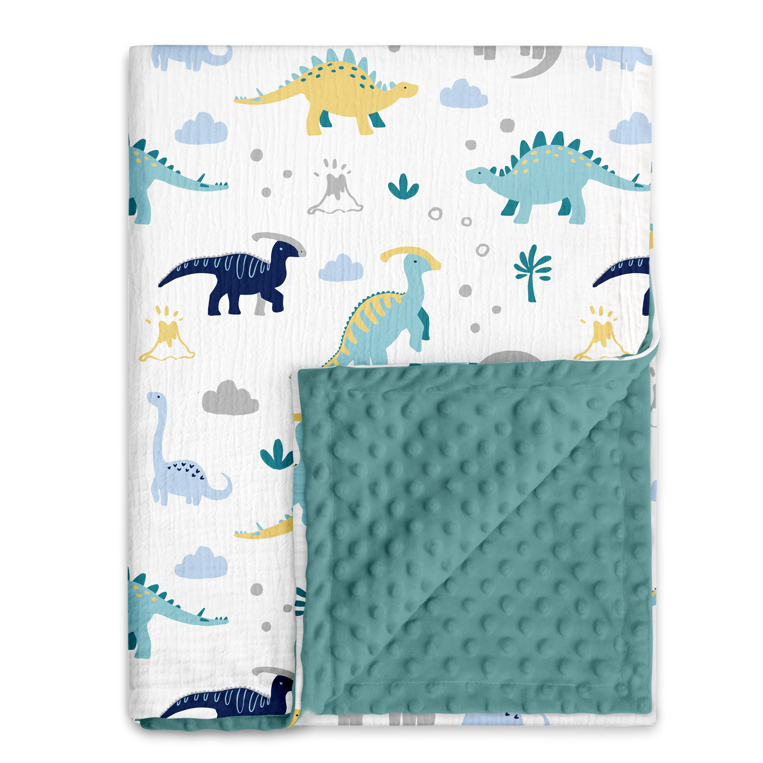 Tropical Dino  Print | Muslin and Fleece Plush Dot Blanket | 30''*40''