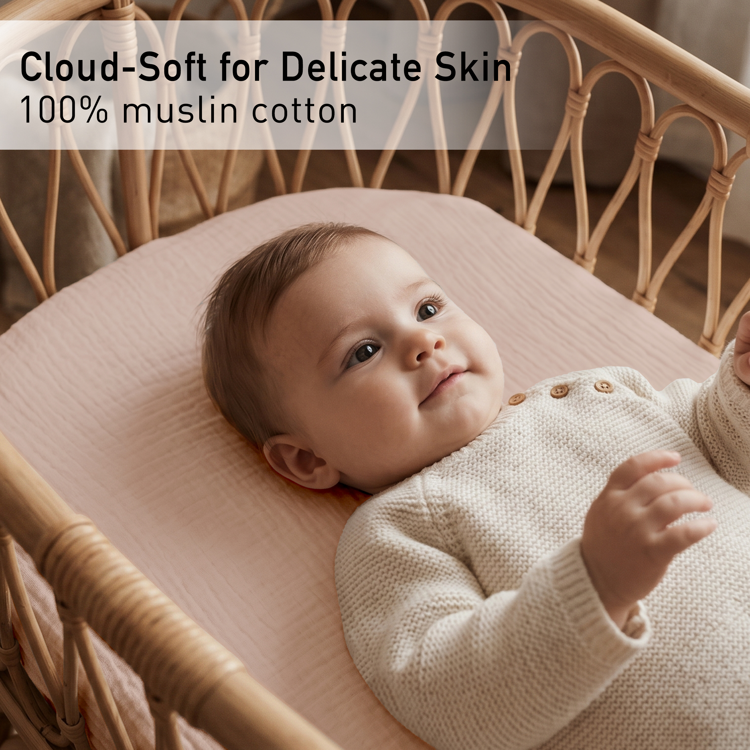 Elegant Rose Oat | Muslin Bassinet Sheet 2-Pack | 33''*20''