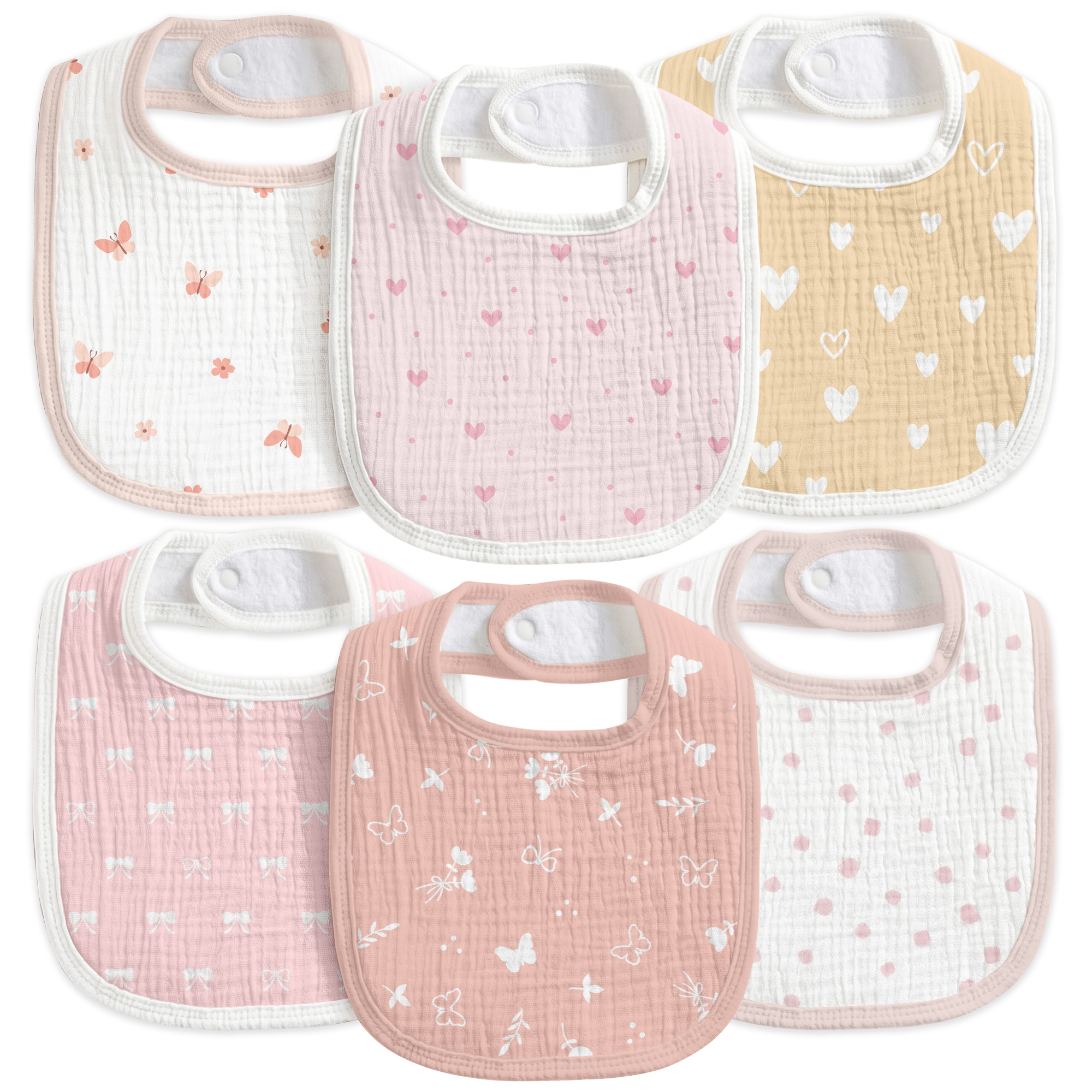 Sweet Blush Butterfly | Baby Muslin Bibs 6 Pack | 0-36 Months
