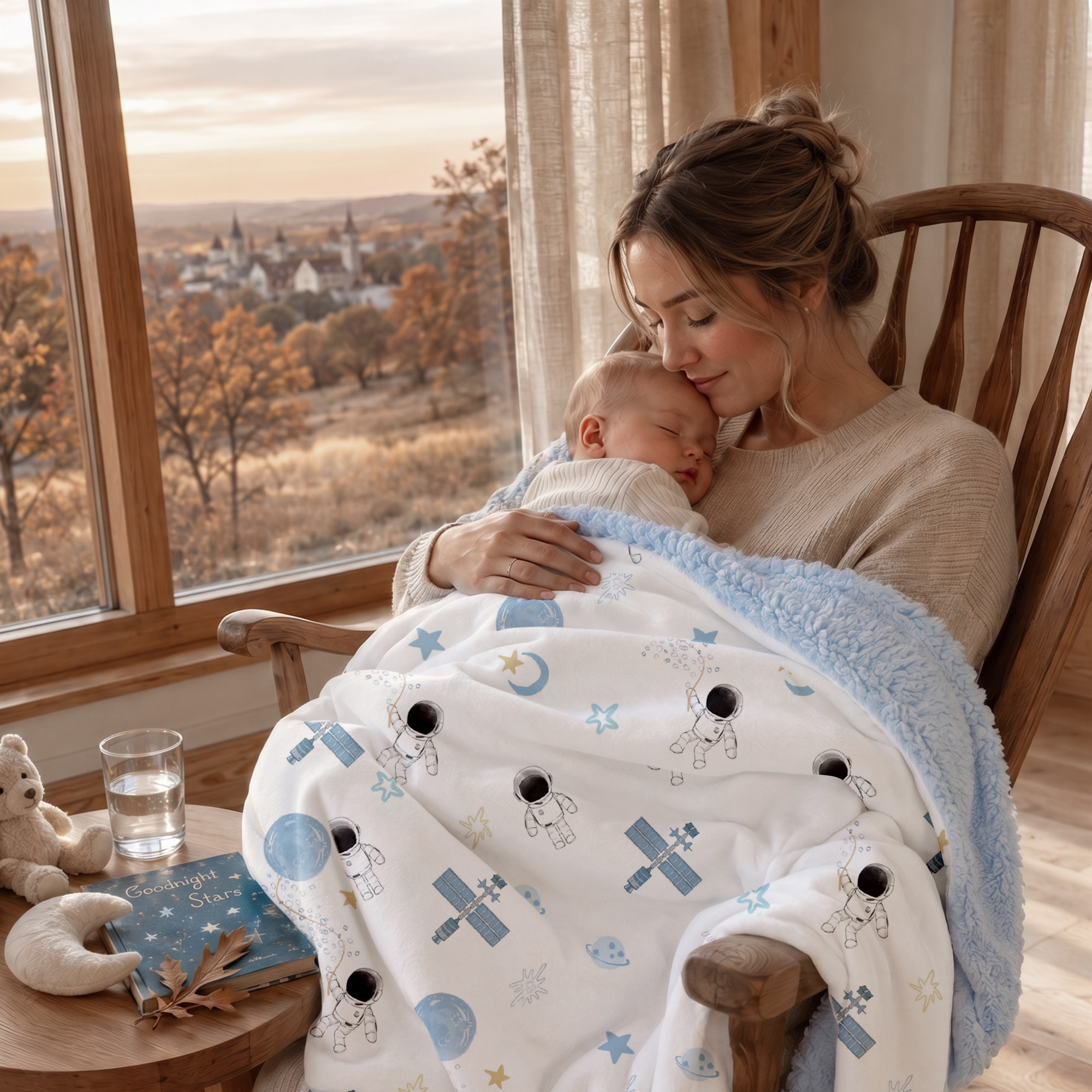 Blue Space Satellite | plush baby blanket | 30''*36''