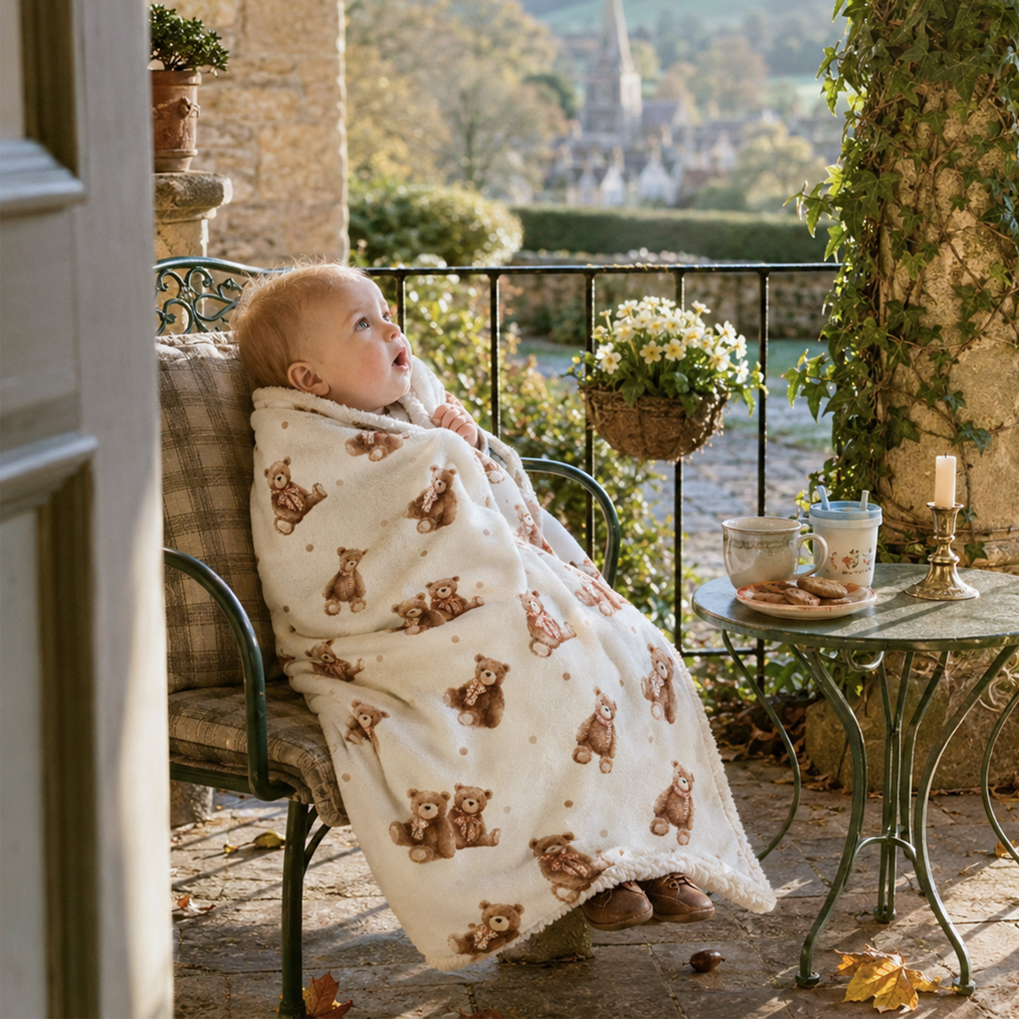 Creamy Ribbon Teddy | plush baby blanket | 30''*36''