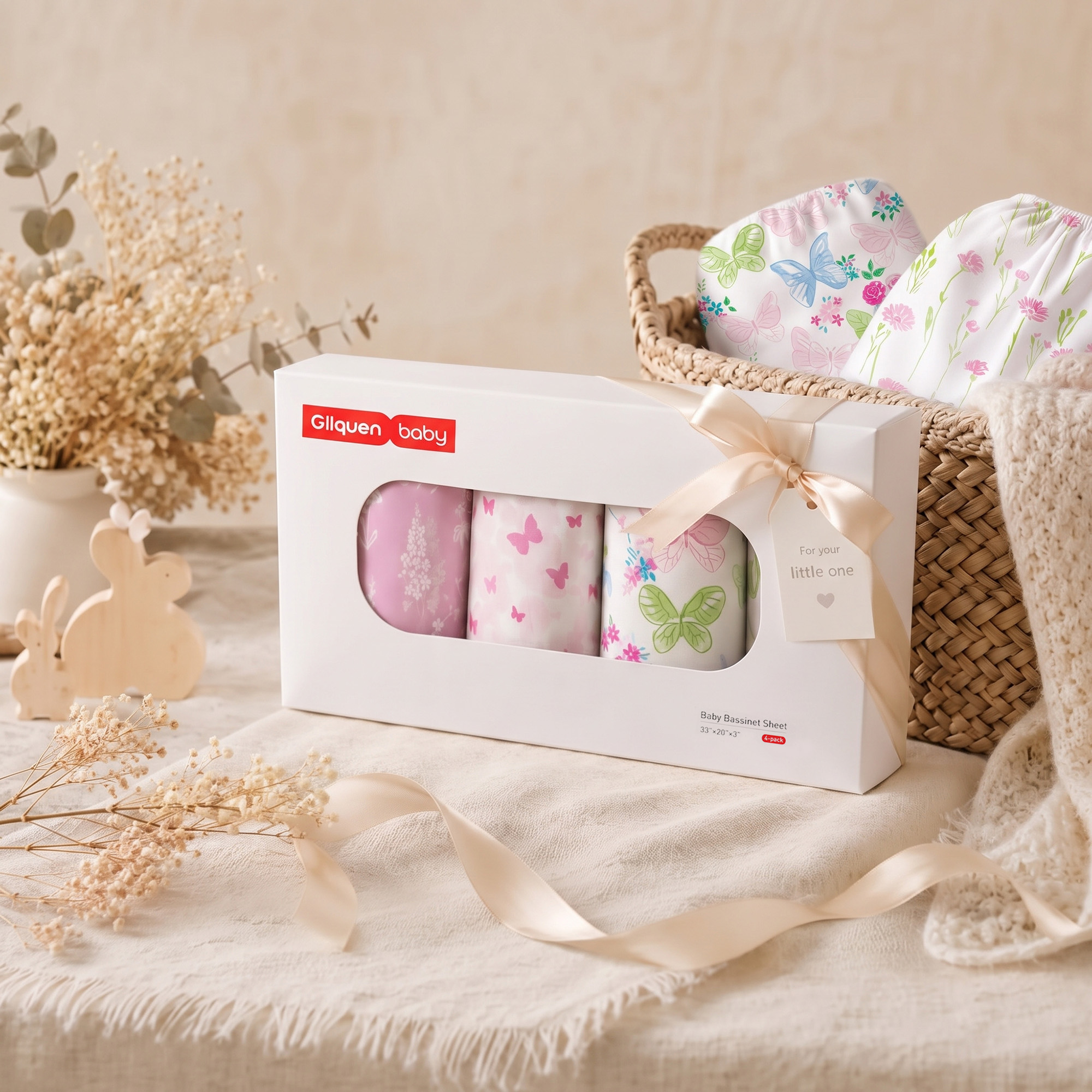 Pink Butterfly & Floral | Bassinet Sheets 4-Pack | 20*33''