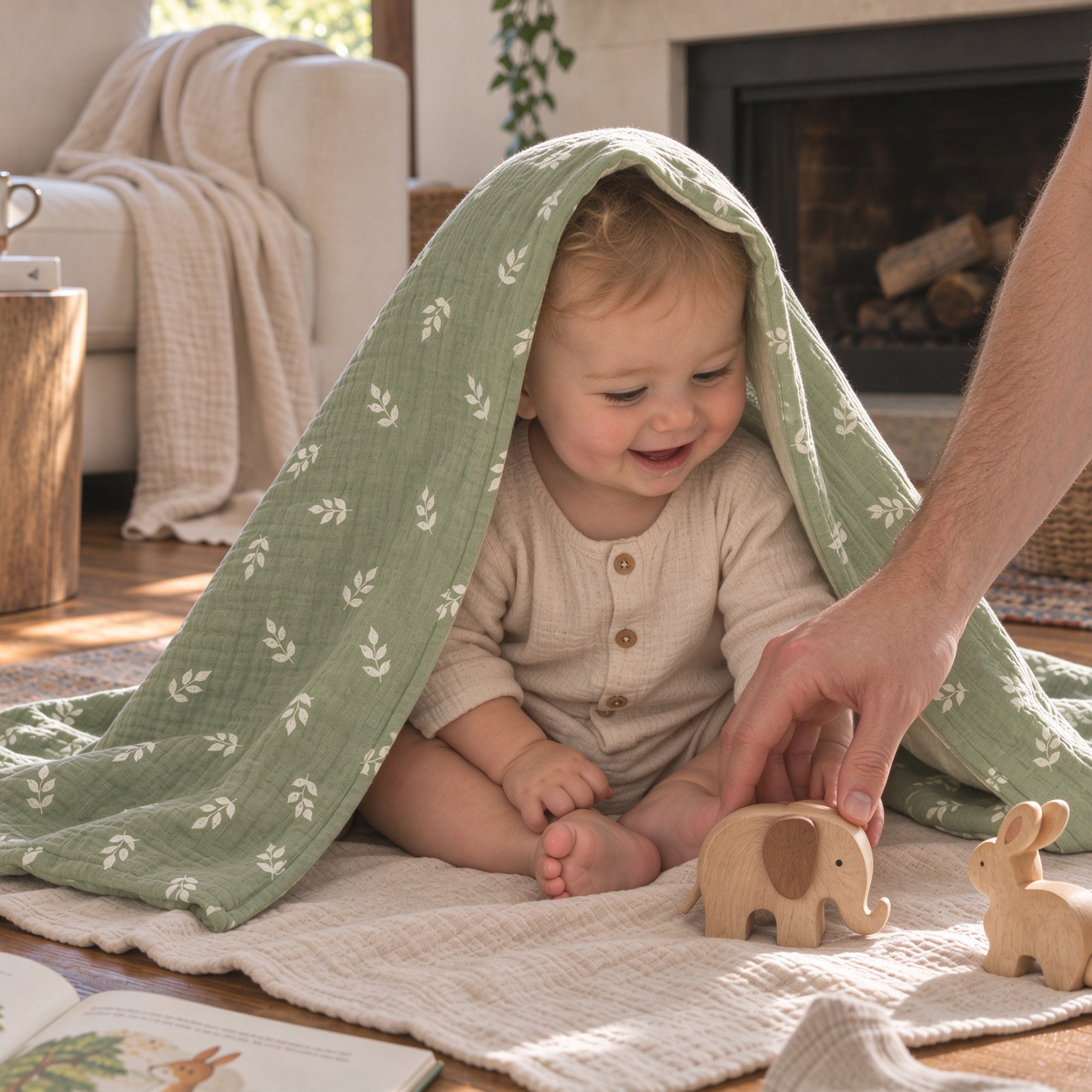Muslin Swaddle Blankets 3-Pack | 38"x40" | Fern & Woodland Pals