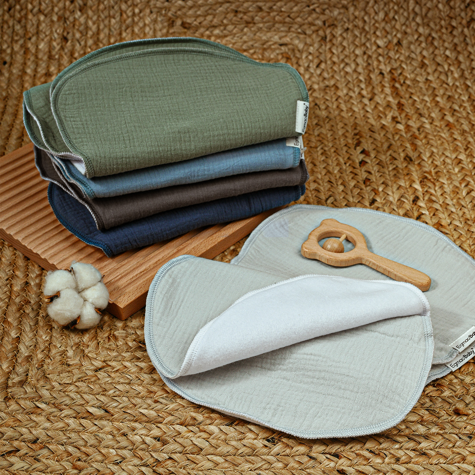 Organic Muslin Cotton Burp Cloths 10 Pack - Forest Set