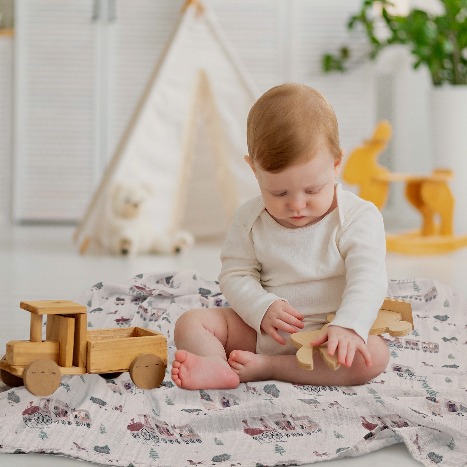 Muslin Swaddle Blankets 6-Pack, 28 X 28" - Christmas Forest