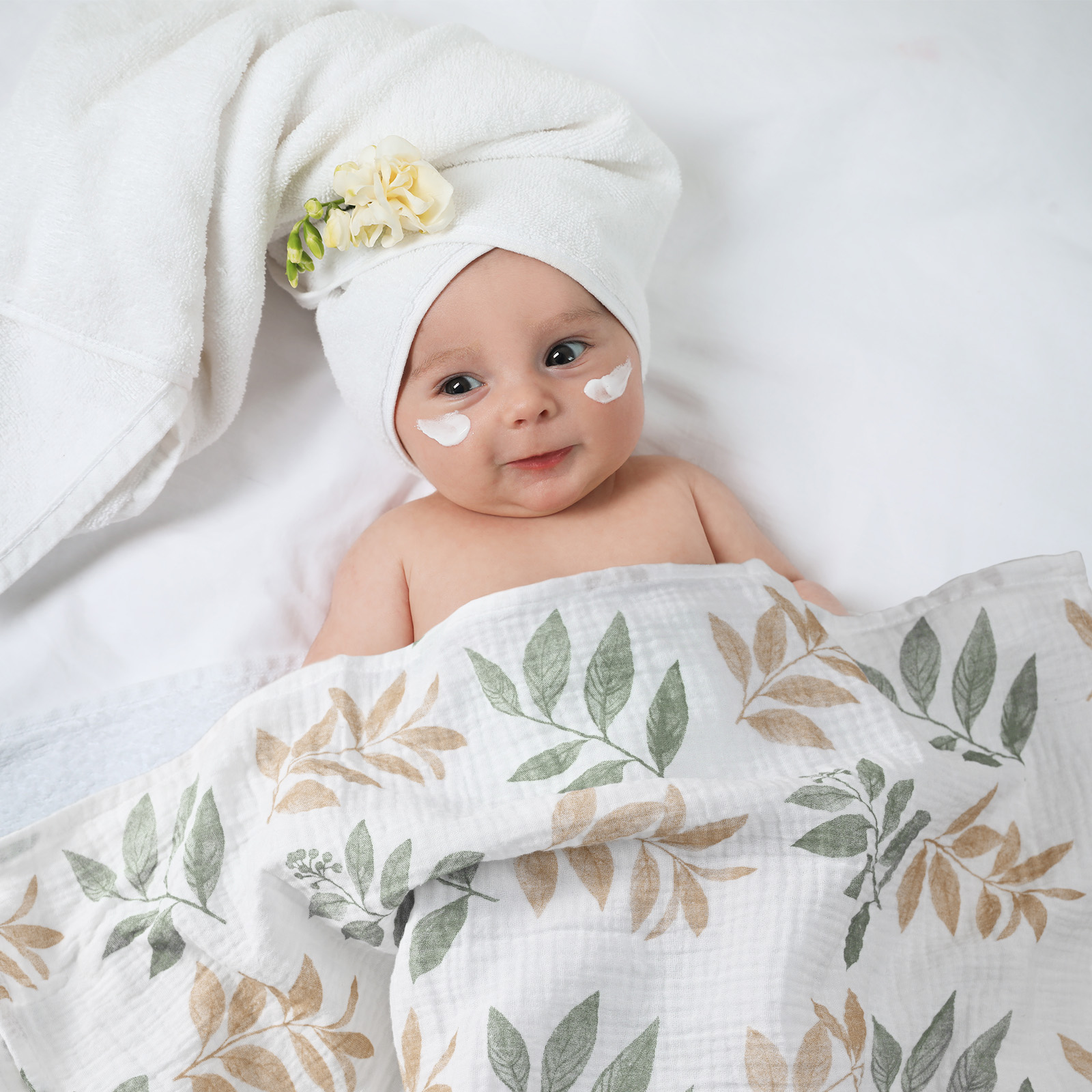Muslin Swaddle Blankets 5-Pack, 23.5"x23.5" - Bicolour Leaf 