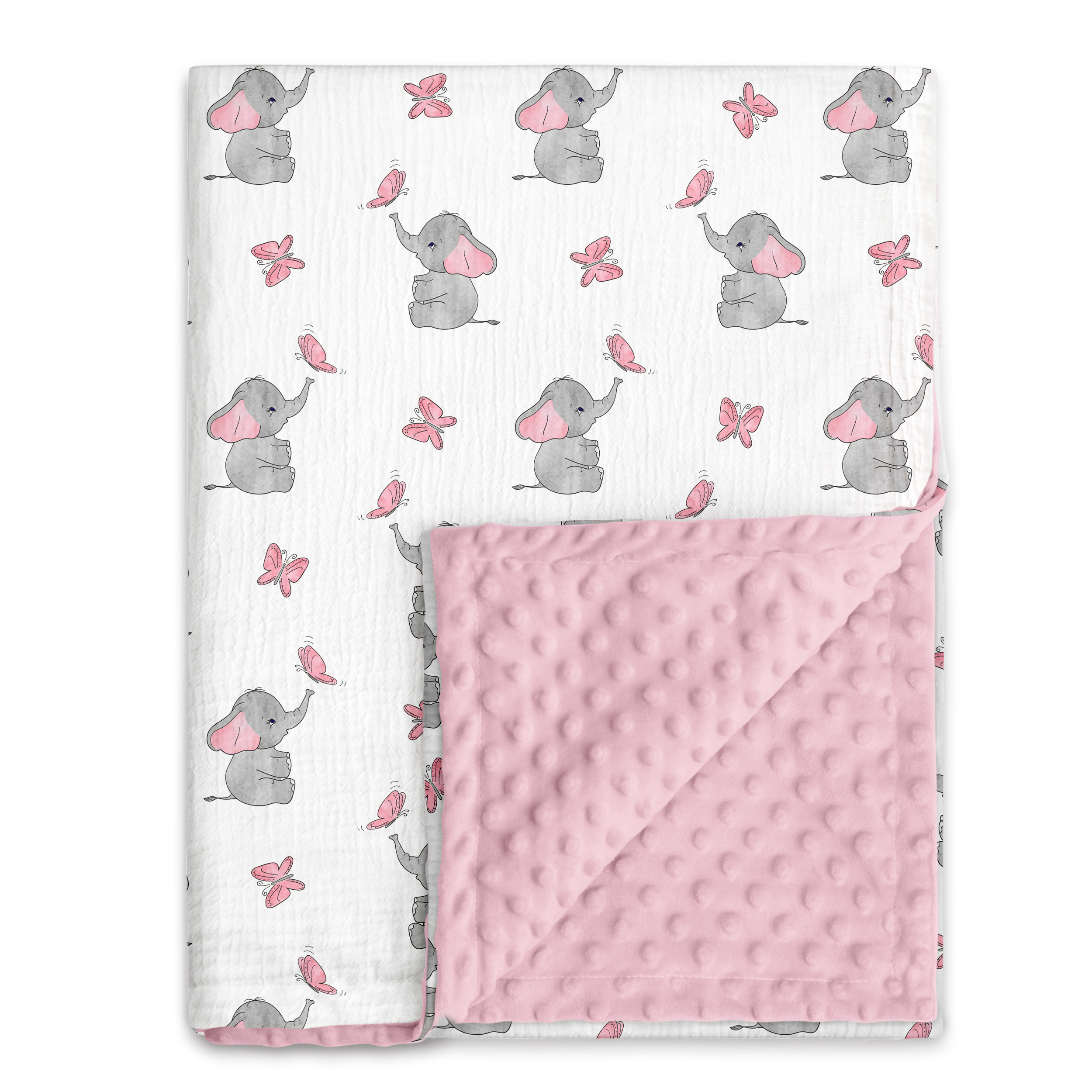 Dusty Elephant Flutter | Muslin and Fleece Plush Dot Blanket | 30''*40''