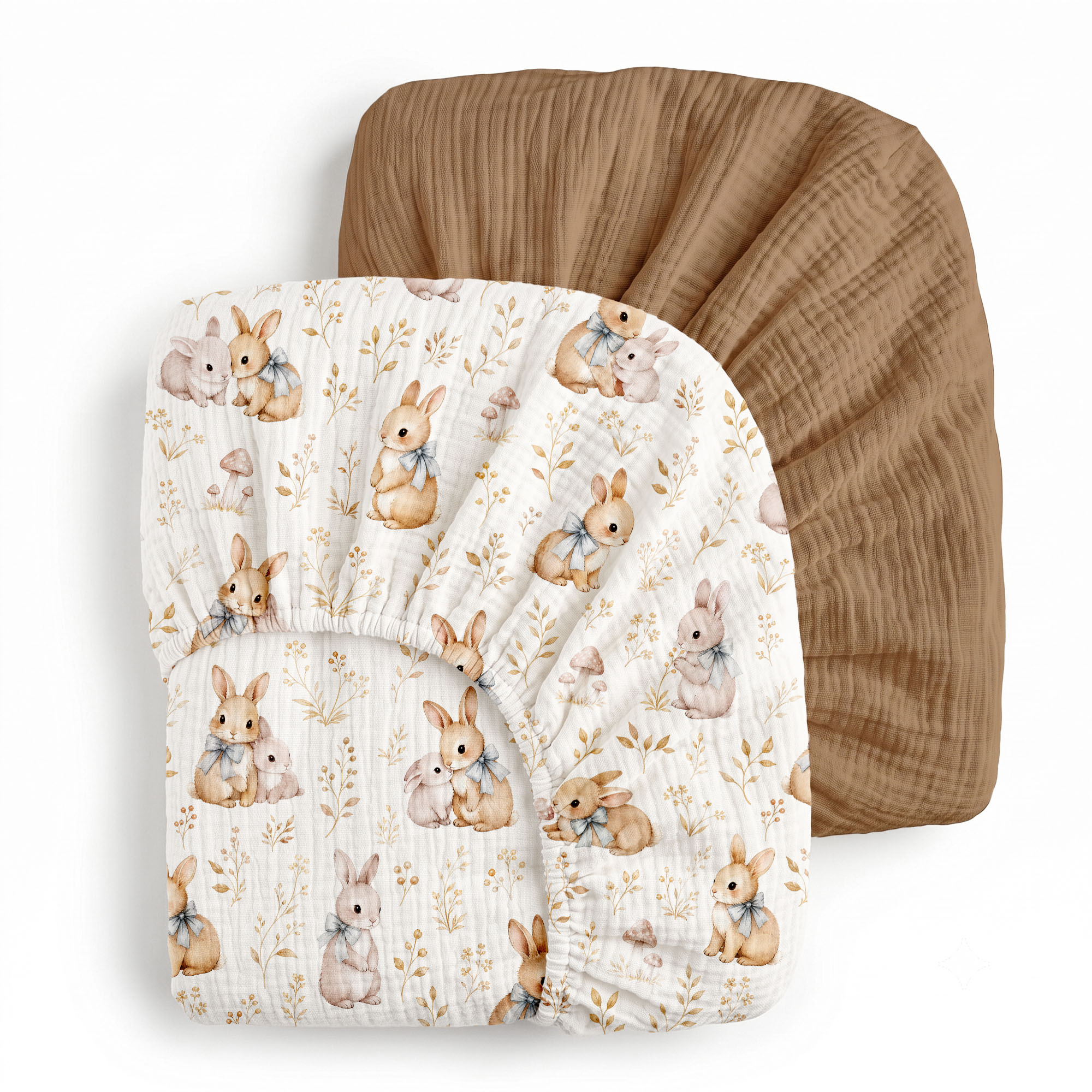 Beige Bunny Woodland | Muslin Crib Sheets 2-Pack | 52''*28''