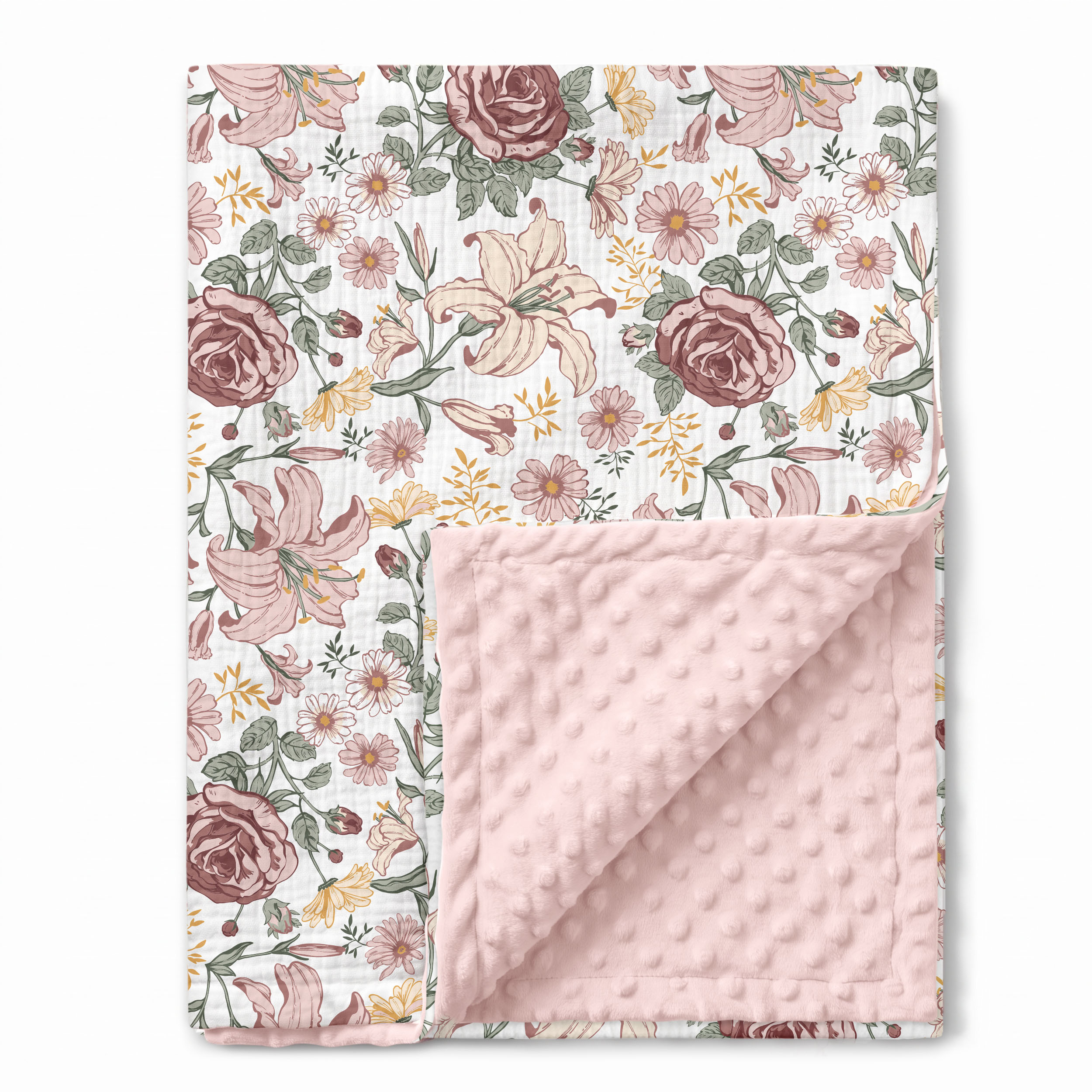 Vintage Rose Serenade | Muslin and Fleece Plush Dot Blanket | 30''*40''