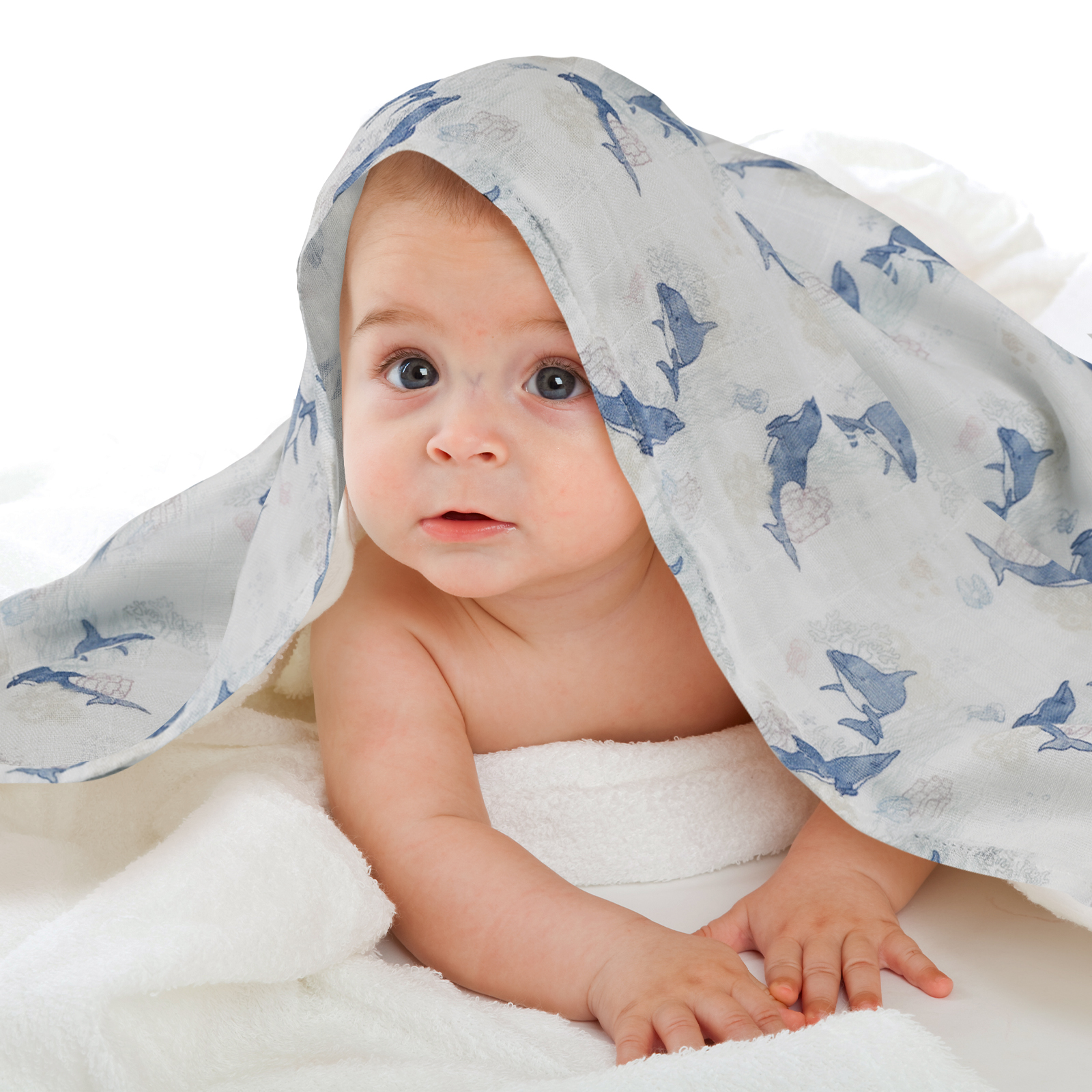 Muslin Swaddle Blankets 6-Pack, 27 X 27" - Dolphin