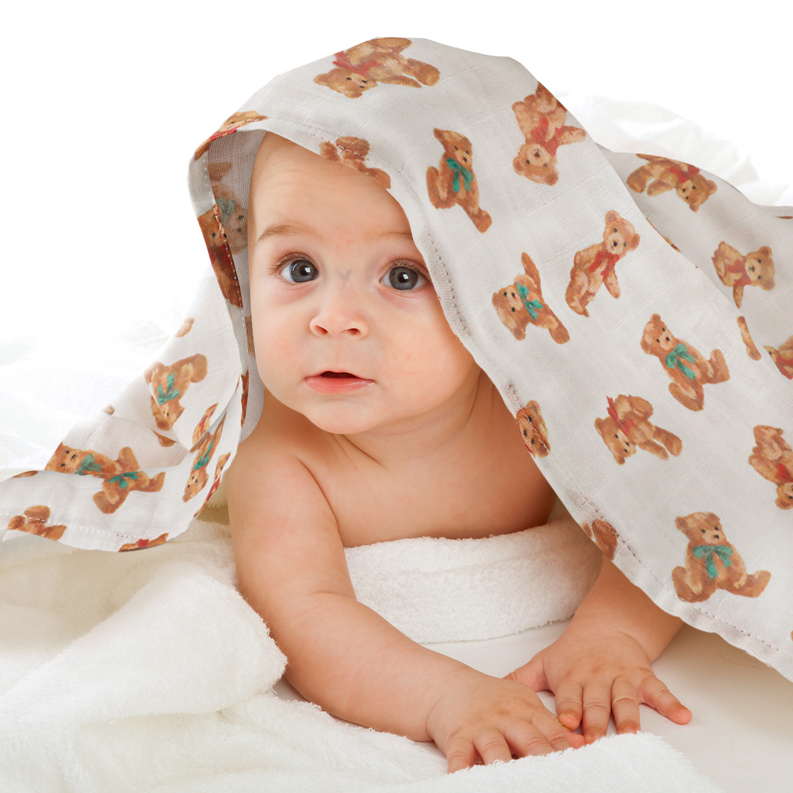 Muslin Swaddle Blankets 6-Pack, 27 X 27" - Christmas Bear