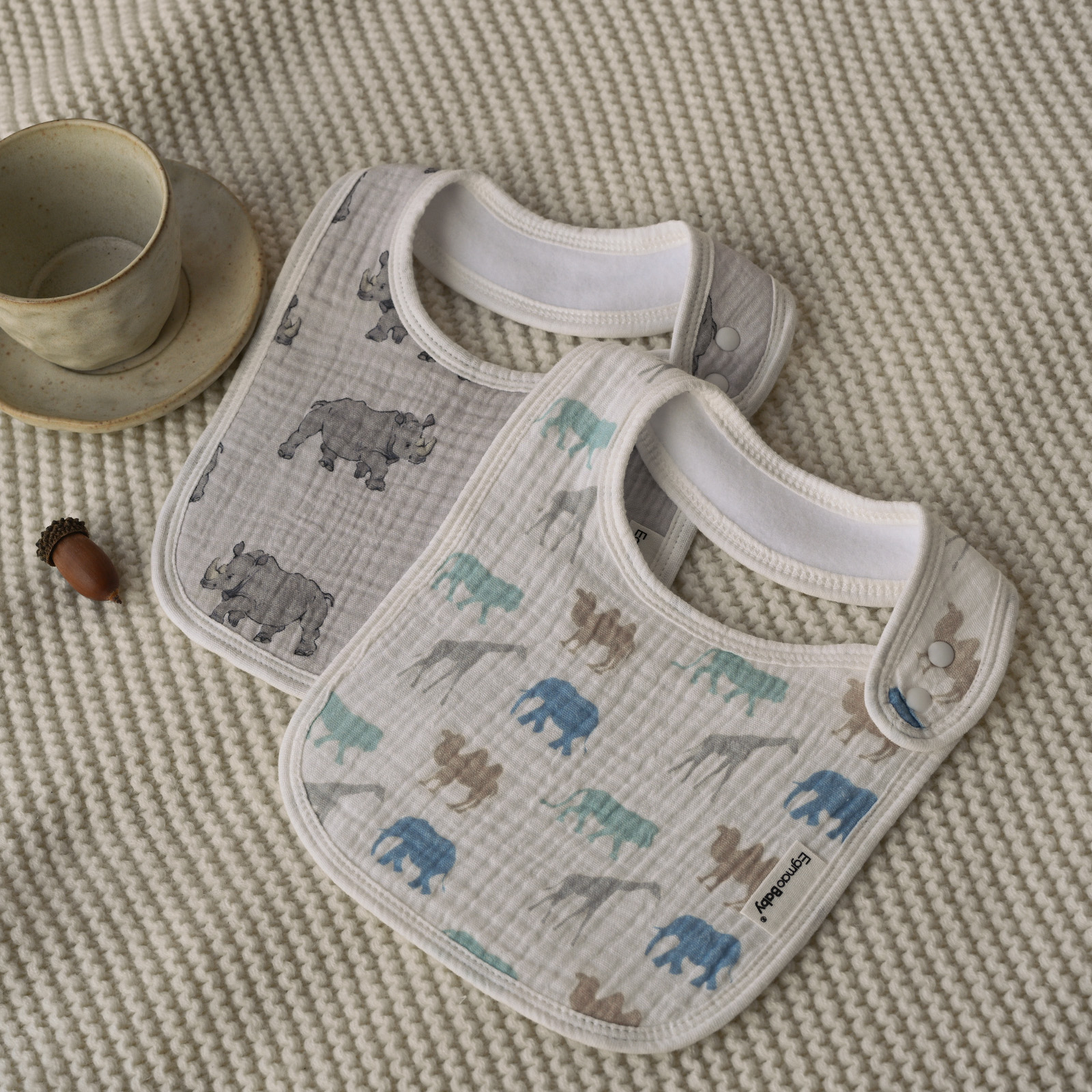 Cruising Elephant | baby muslin bibs 5 pack | 0-36 months