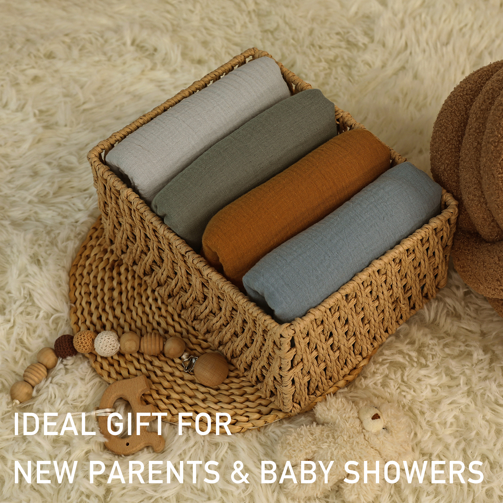 Muslin Swaddle Blankets 4-Pack, 38"x40" - Natural